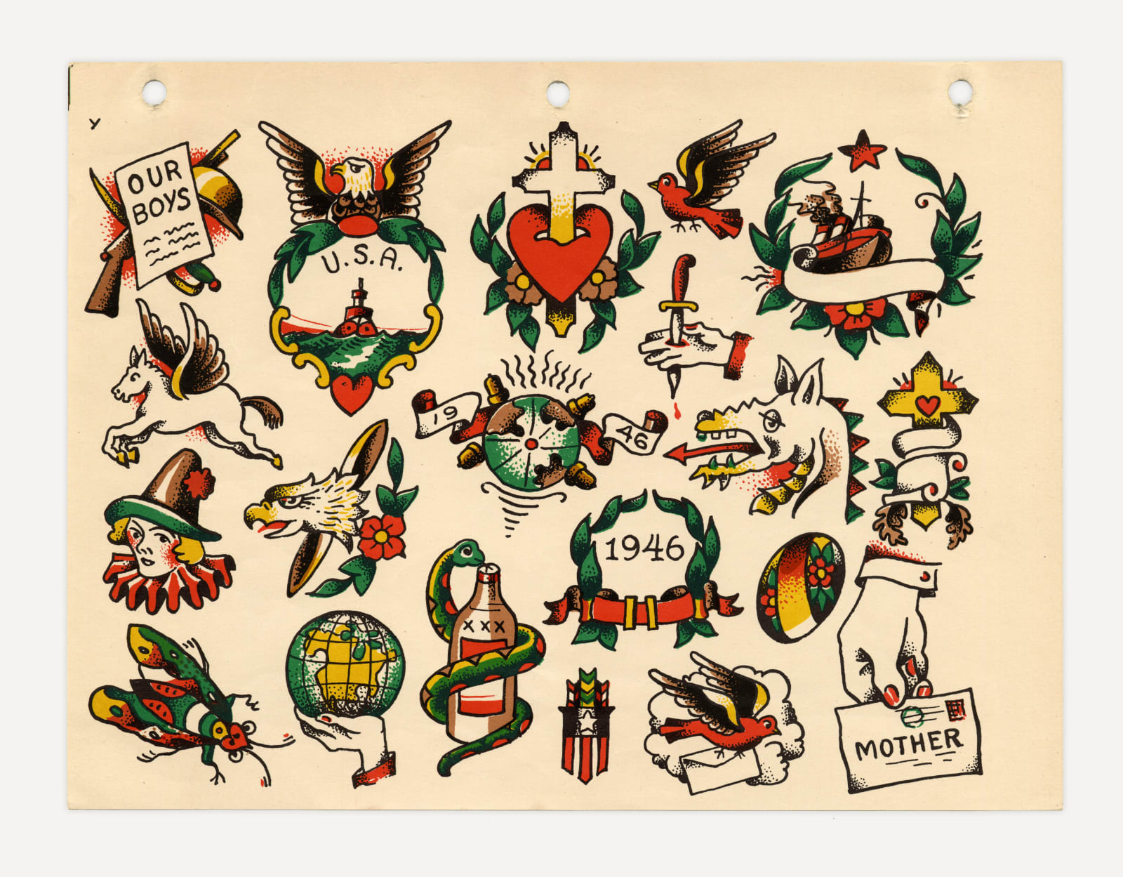 Milton Zeis Tattoo Supply (Pub.), Production Sheet with Numerous Designs, c. 1946