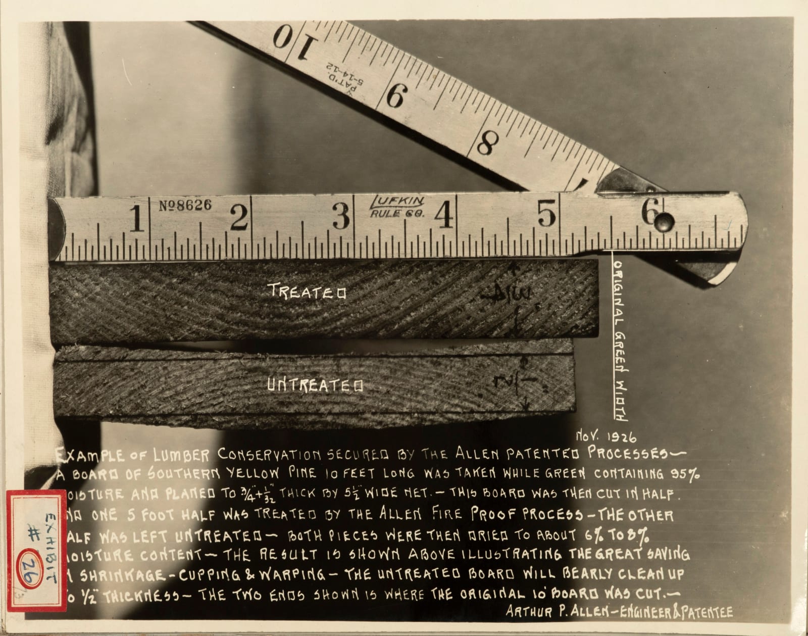 [Arthur P. Allen—Fire Proof Lumber], Company album demonstrating the resilience of Fire-Proof lumber, depicted in a 12-image sequence of “the most unique Fire Test ever made”, 1926