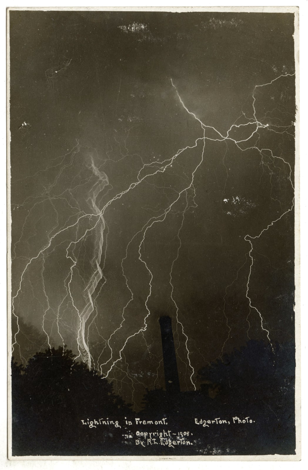 Ralph L. Edgerton, A Pair of Photographs entitled "Lightning in Fremont" and "A Rainy Night in Fremont", [Nebraska], 1908