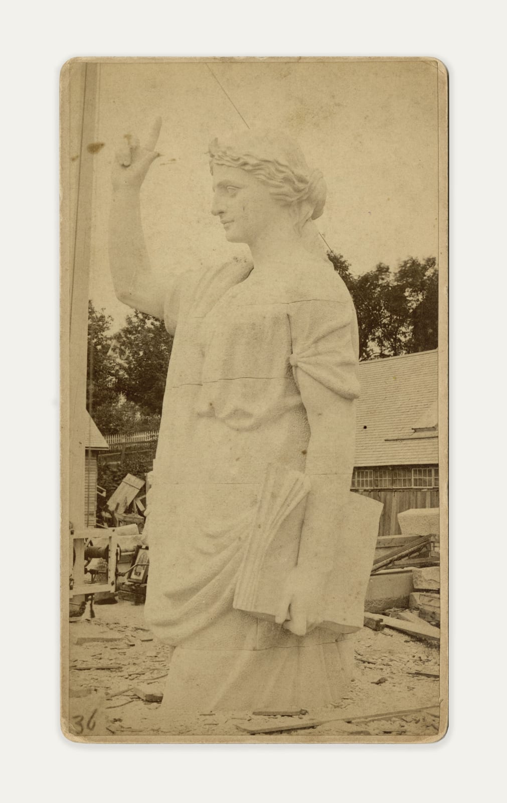 Morse & McIntosh, Cabinet cards showing the Construction of the "Statue of Faith" at Plymouth Rock Monument, 1877
