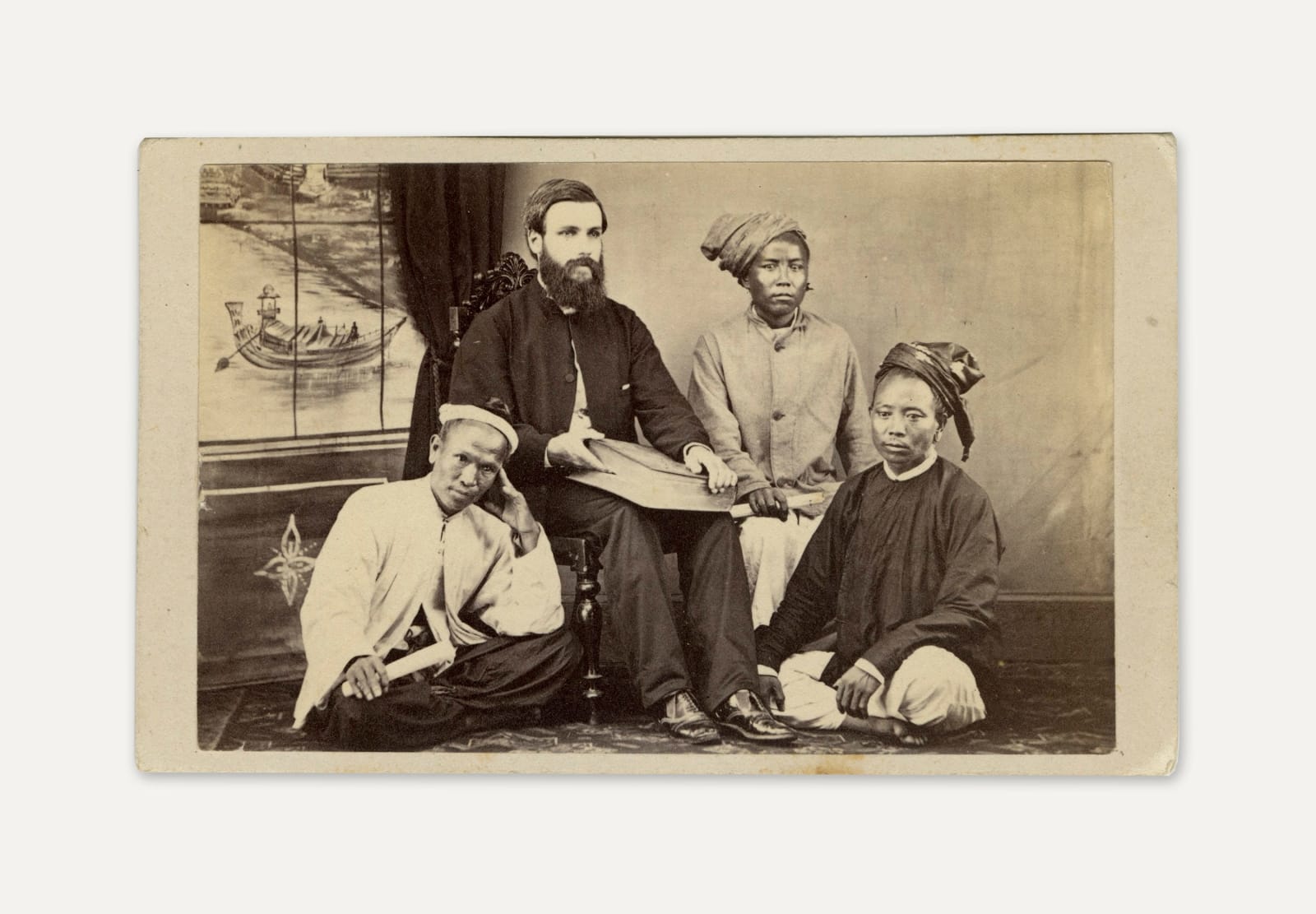 Unknown, Carte-de-visite of Josiah Nelson Cushing, a notable American missionary, with 3 "Native teachers" of Shan, northern Burma, 1869