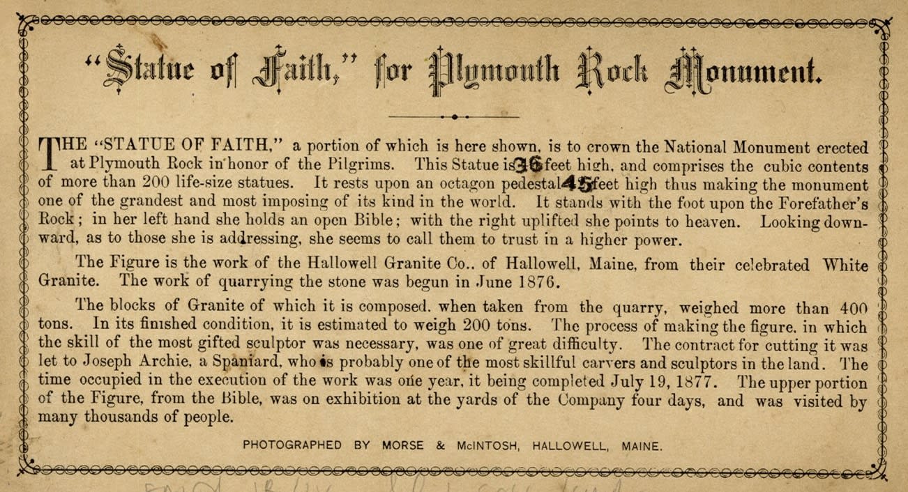 Morse & McIntosh, Cabinet cards showing the Construction of the "Statue of Faith" at Plymouth Rock Monument, 1877