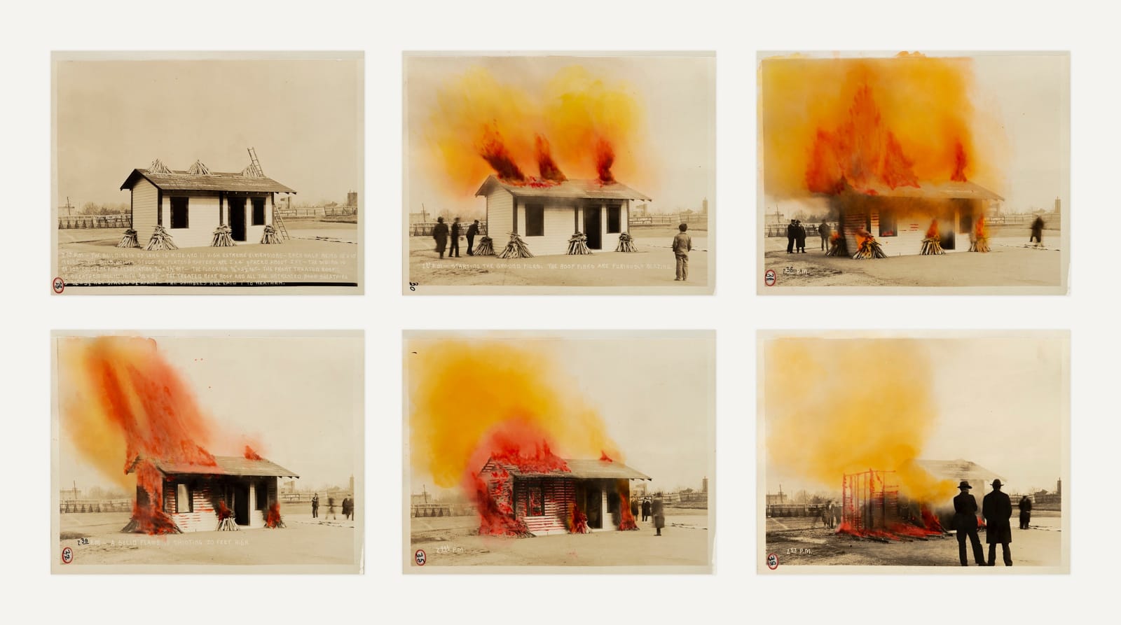 [Arthur P. Allen—Fire Proof Lumber], Company album demonstrating the resilience of Fire-Proof lumber, depicted in a 12-image sequence of “the most unique Fire Test ever made”, 1926