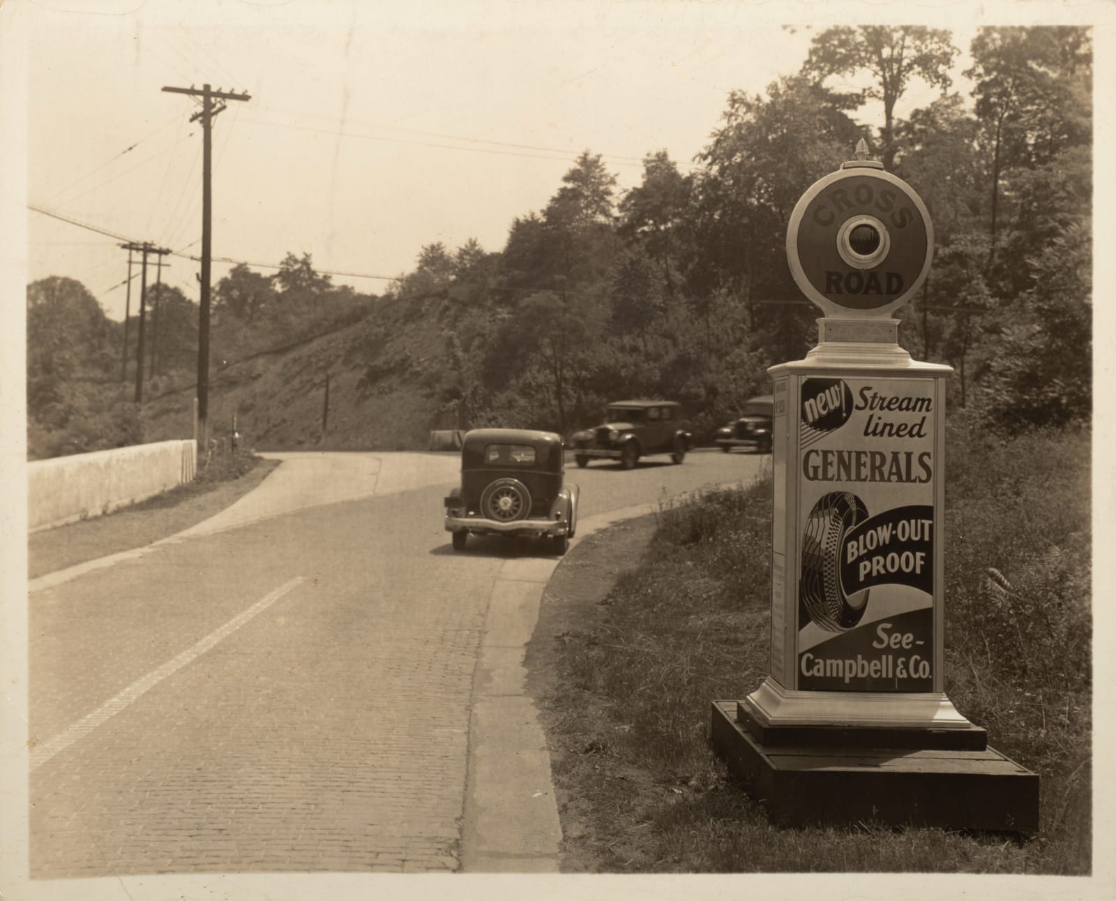 [Traffic Alerts], Photos of Roadside Alert Signs That Also Advertise Champion Spark Plugs and Local Businesses, 1920s-40s
