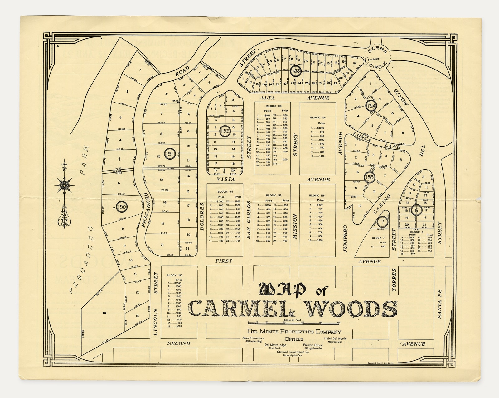 Douglas D. Howard (Illustrator), Real Estate Brochure with Large Map Offering Homesites in Carmel Woods, 1922
