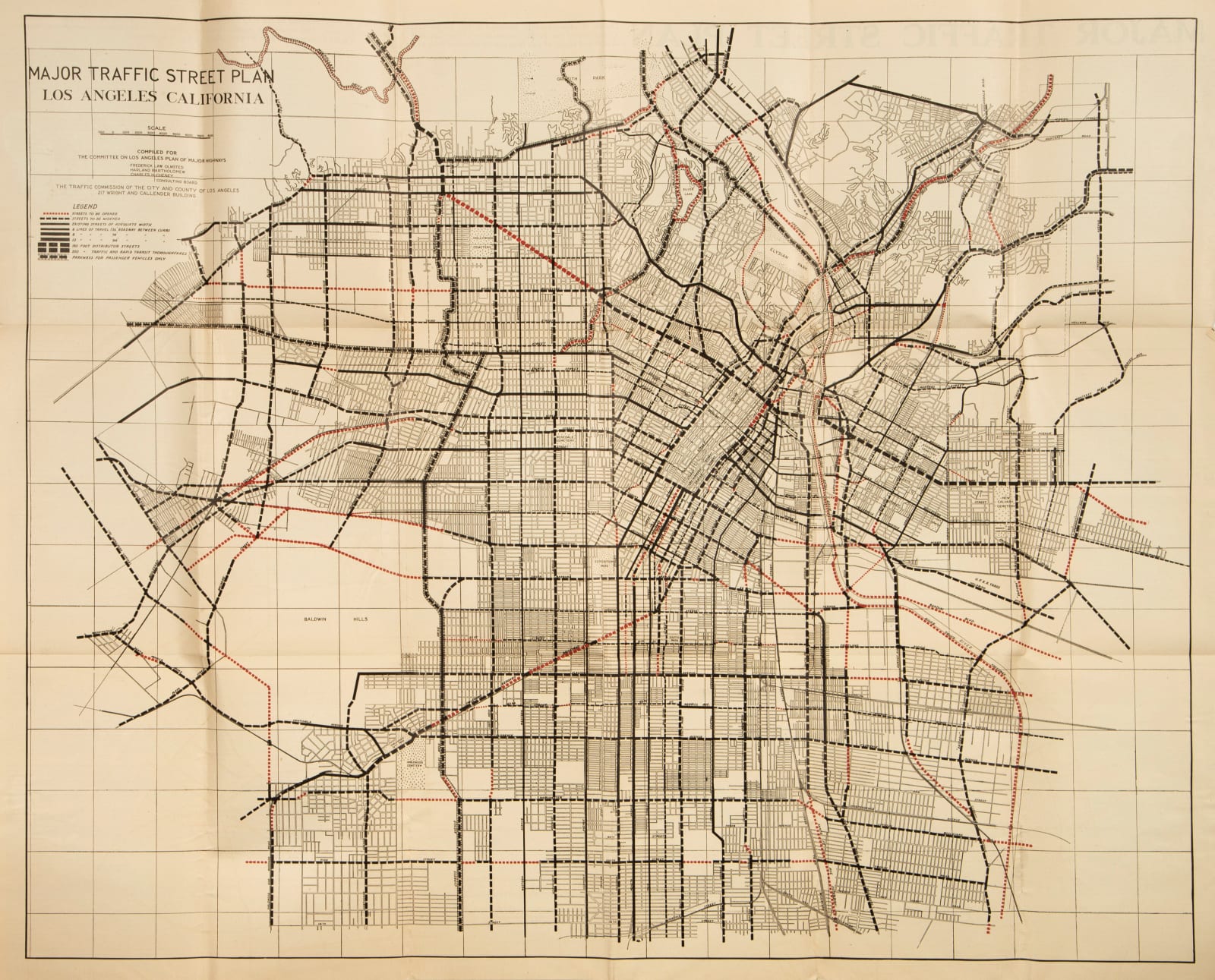 Frederick Law Olmstead; Harland Bartholomew; Charles Henry Cheney, Major Traffic Street Plan, Los Angeles, California, 1924