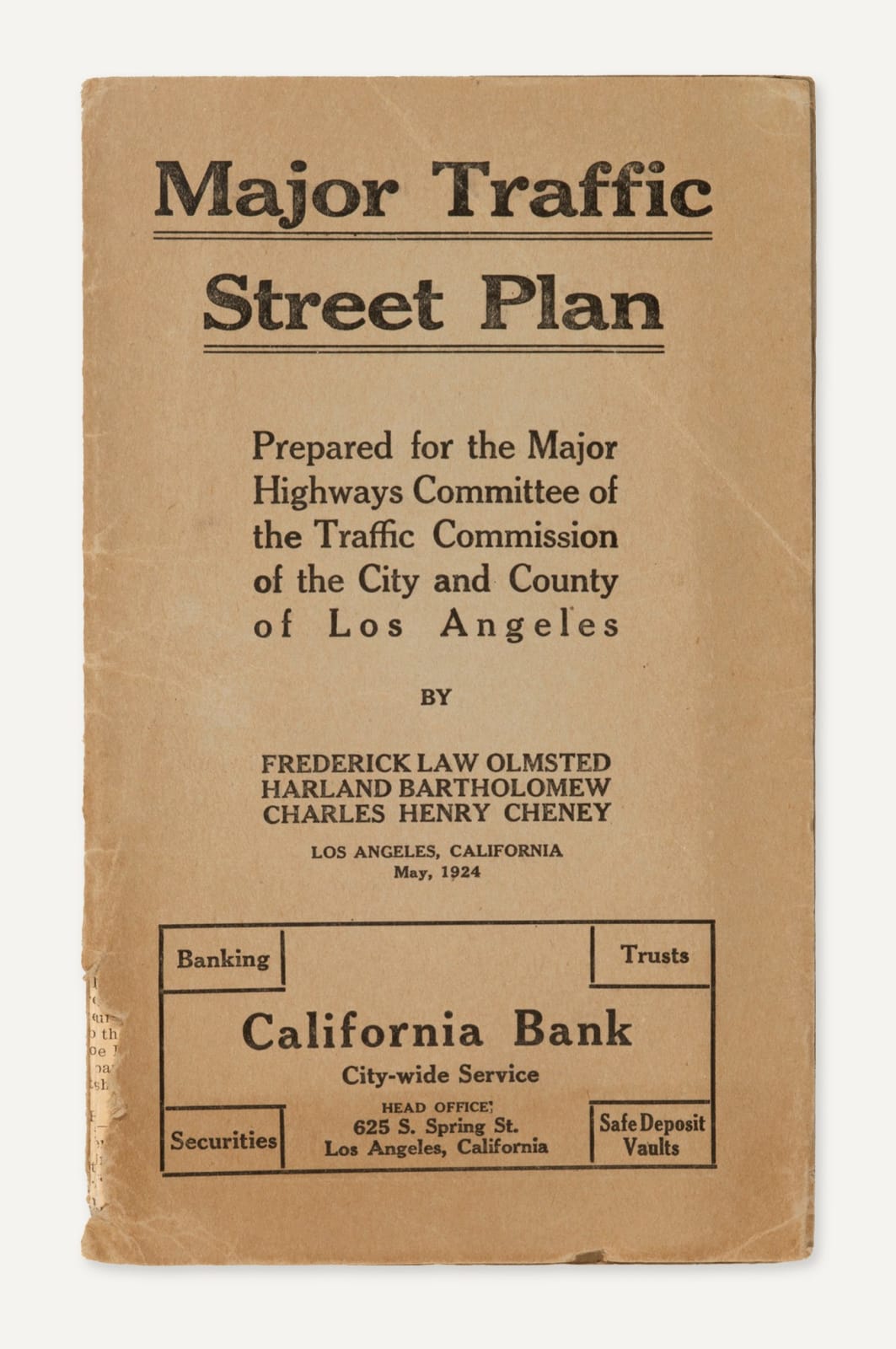 Frederick Law Olmstead; Harland Bartholomew; Charles Henry Cheney, Major Traffic Street Plan, Los Angeles, California, 1924