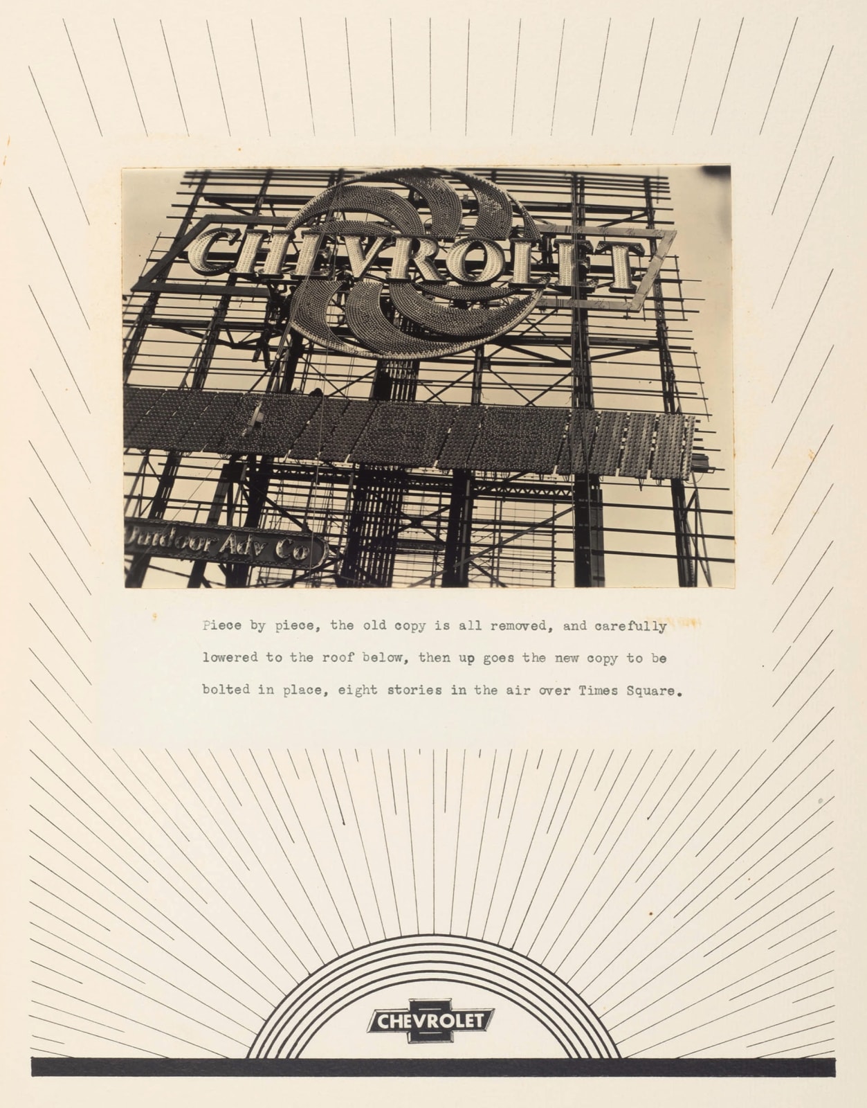 Chevrolet / Campbell-Ewald Co. / General Outdoor Advertising Co., A step-by-step process of the new Chevrolet Electric Spectacular in Times Square, New York, 1937