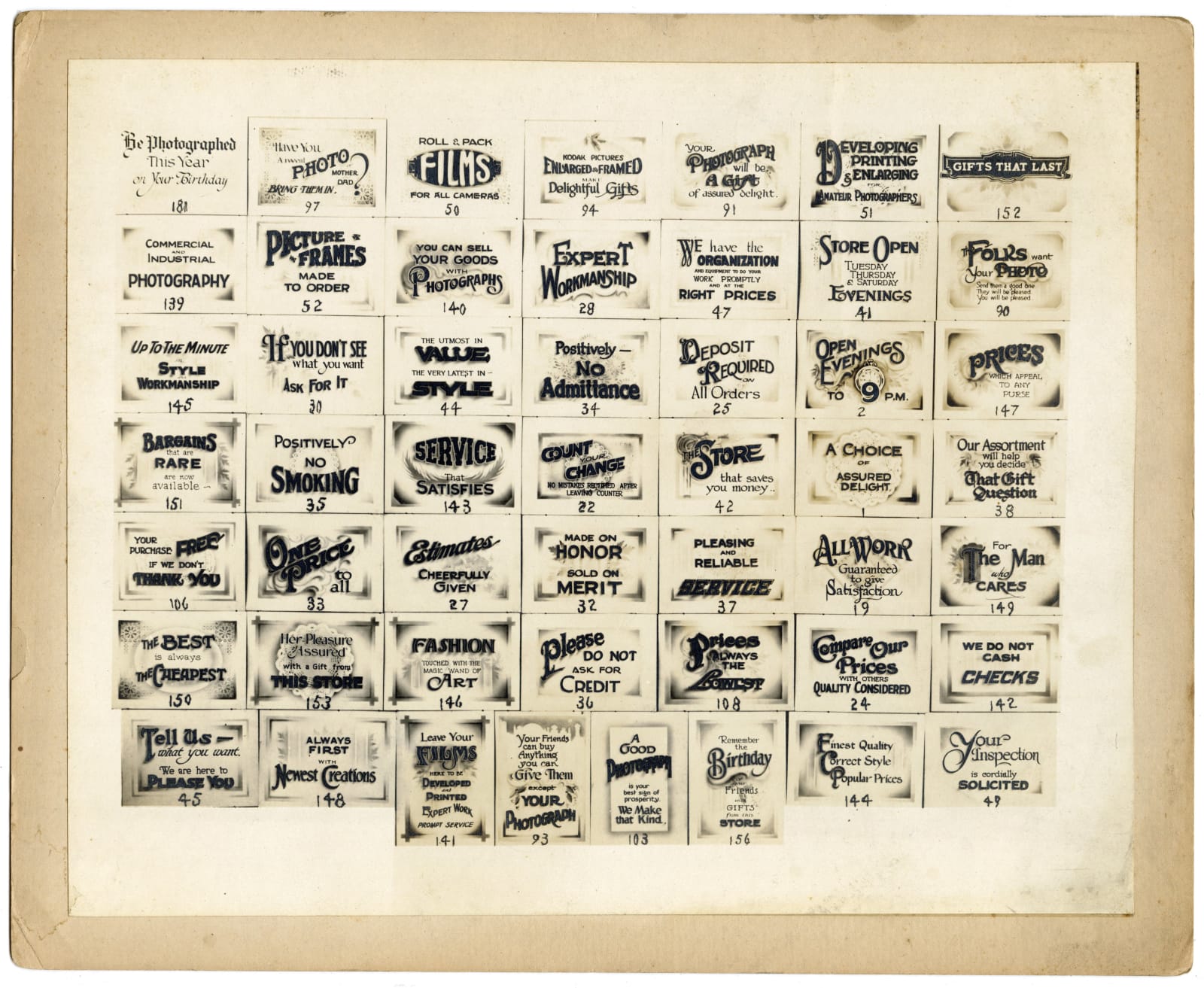 [Meslercraft Trade Announcers], Group of Photos Offering Trade Signs for Businesses, 1920s