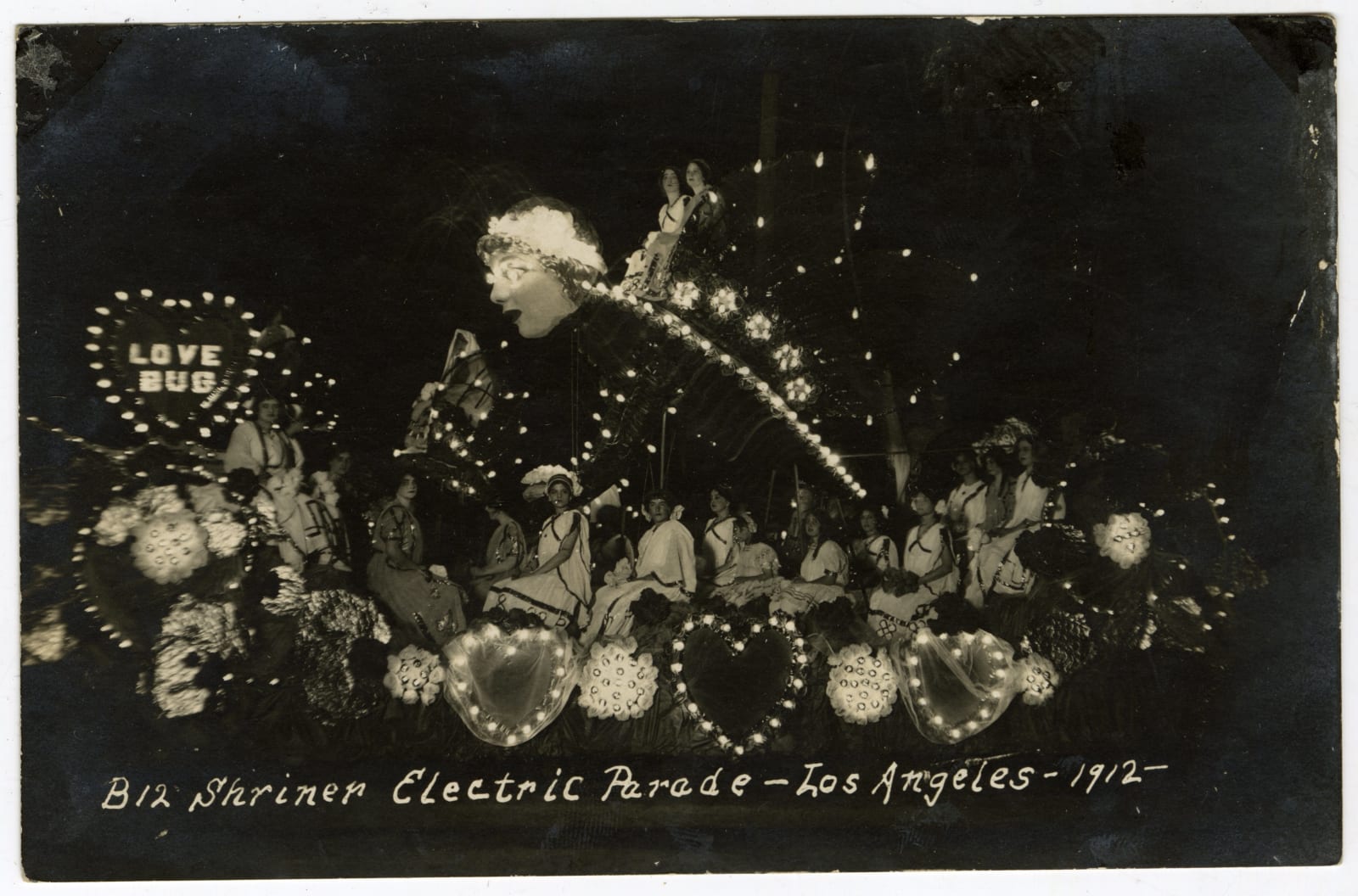 Prince Studio, et al., Real-Photo-Postcards chronicling the Shriner's Electric Parade in Los Angeles, 1912