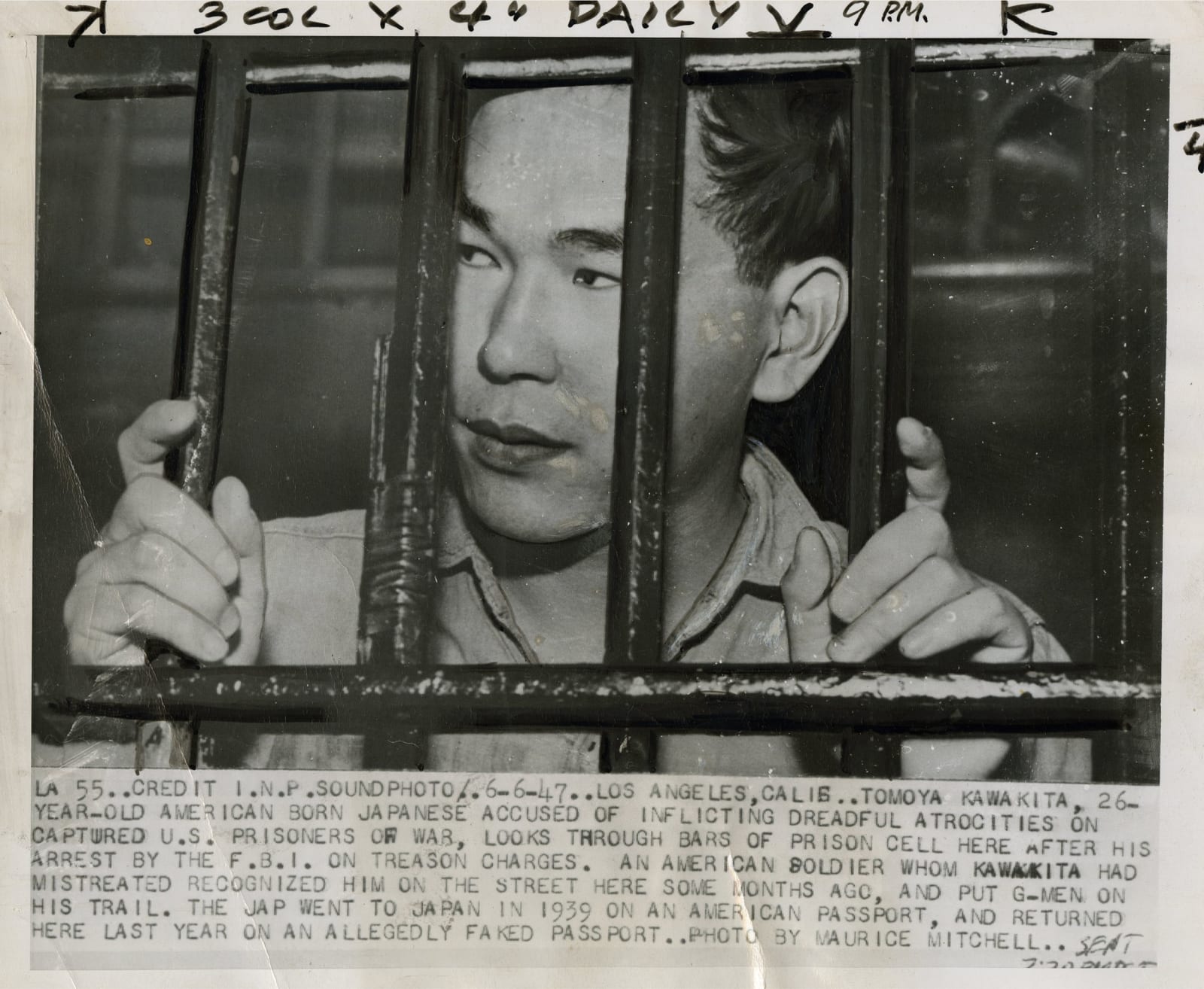 Unknown (Various Press Agencies), Photographs of Tomoya "Meatball" Kawakita, an alleged "War Criminal," convicted of treason for acts committed in Japan during WWII, c. 1950