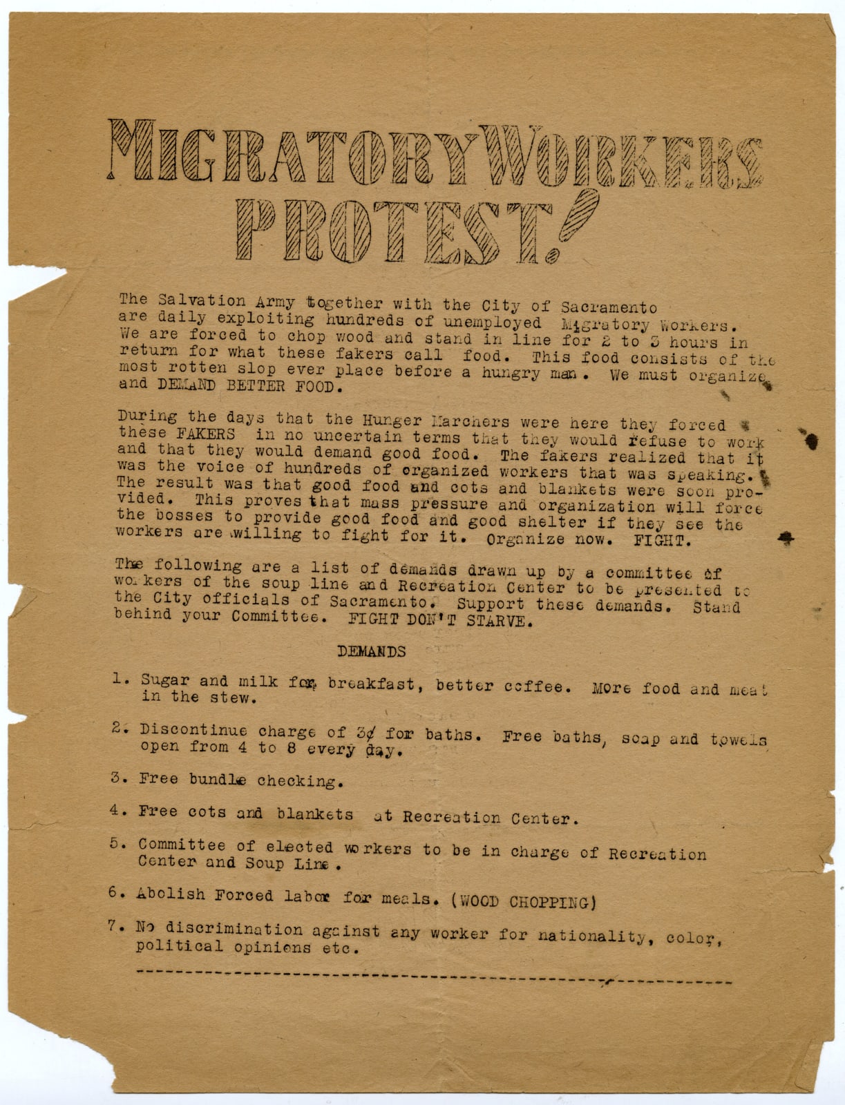 [Labor Movement], Group of Ten Posters Related to Sacramento-Area Protests and Causes, c. 1930
