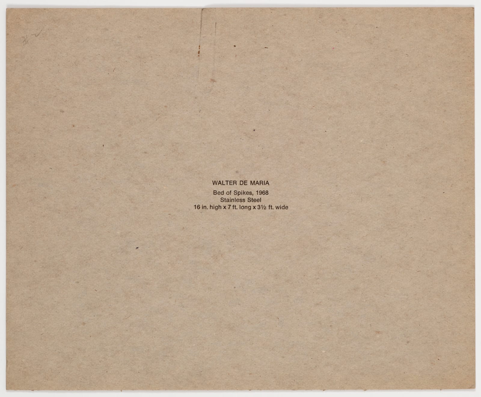 Walter De Maria, Installation View of "Bed of Spikes" with the original "Unconditional Release" Form, 1968