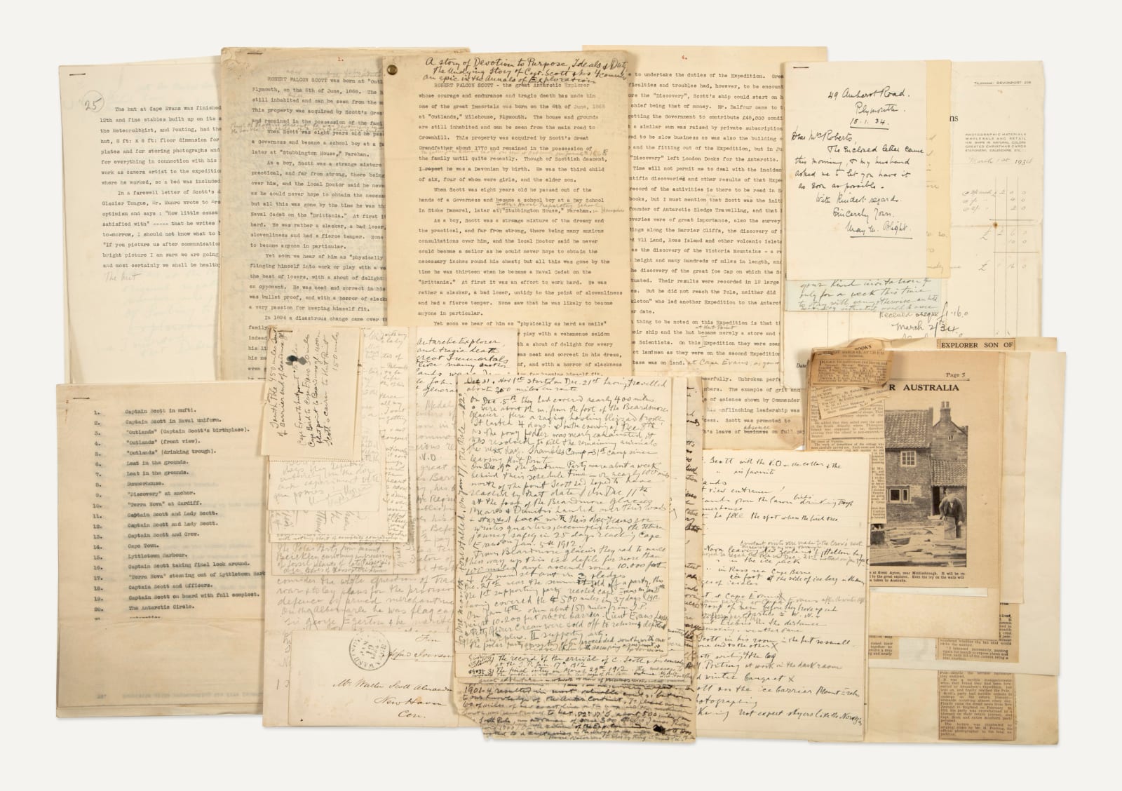 [Elizabeth Roberts], Collection of Material Related to a lecture on Robert Scott and his ill-fated Antarctic expedition, c. 1934
