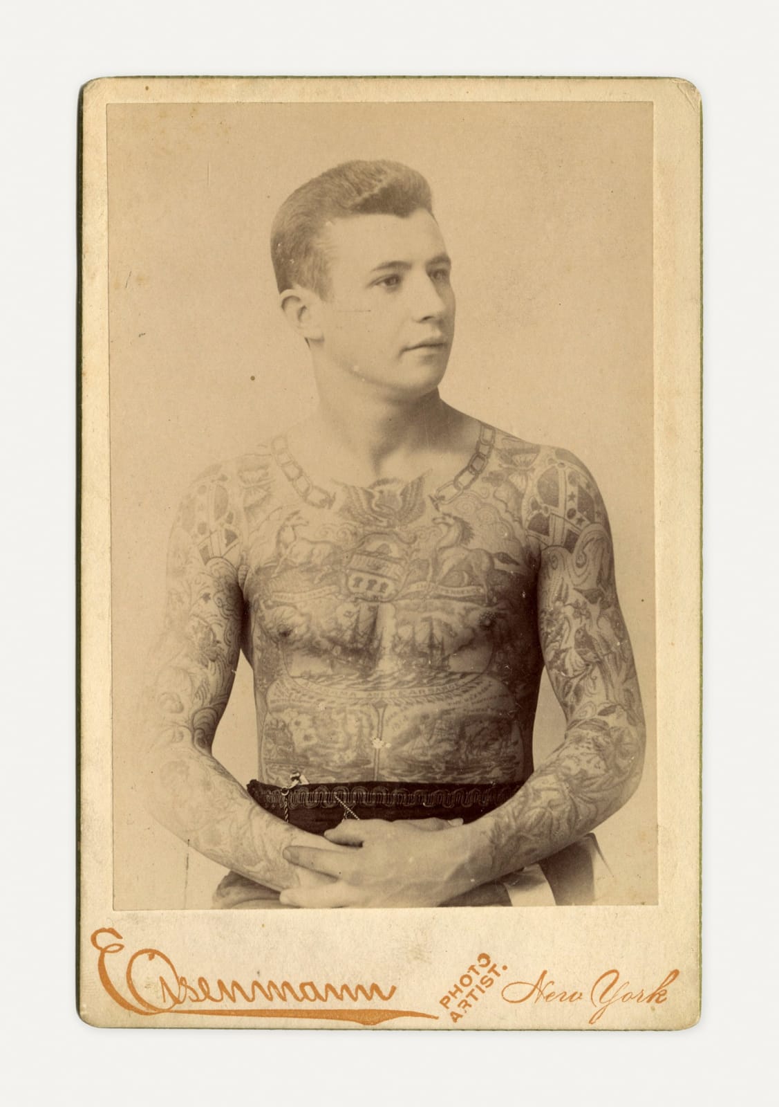 Charles Eisenmann, Cabinet Card Portrait of George Karlavagn, the Tattooed Man, 1880s