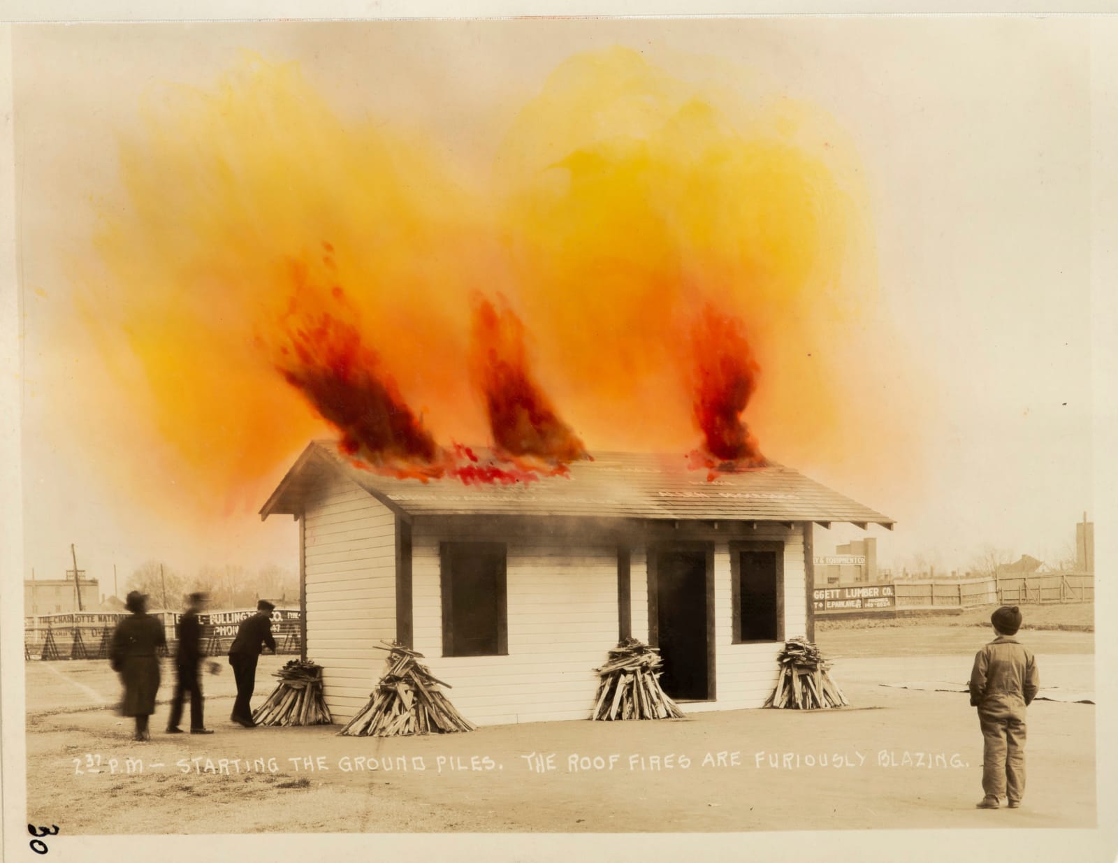 [Arthur P. Allen—Fire Proof Lumber], Company album demonstrating the resilience of Fire-Proof lumber, depicted in a 12-image sequence of “the most unique Fire Test ever made”, 1926