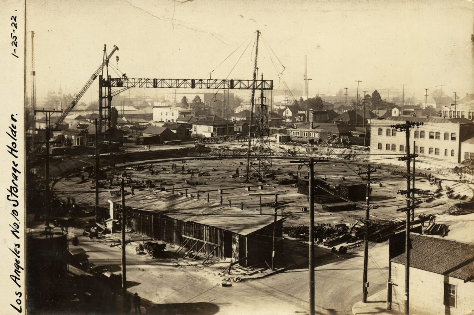[L.A. Gas and Electric], Large Group Photos Documenting Construction of Gas Tanks in Los Angeles, 1922-24