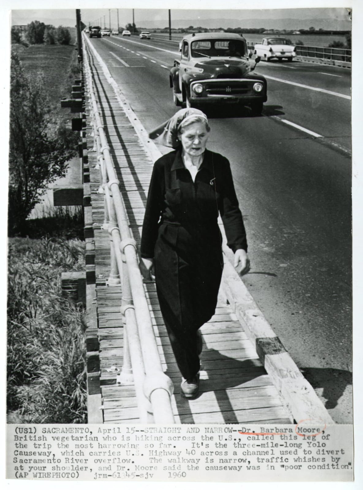 [Barbara Moore], Collection of Photographs of the Radical Walker and Vegetarian Activist Traversing Across the Country, 1940s-60s