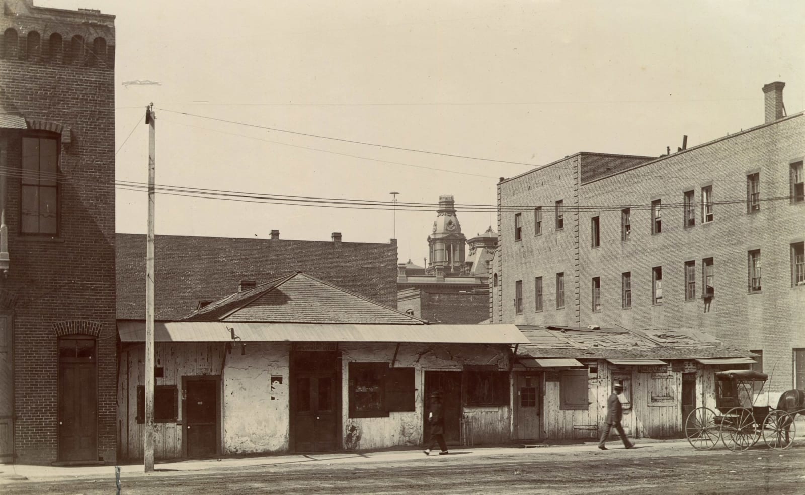 Charles C. Pierce, attrib., Street View with a Japanese Fancy Goods Store and Employment Office in Downtown LA, 1890s