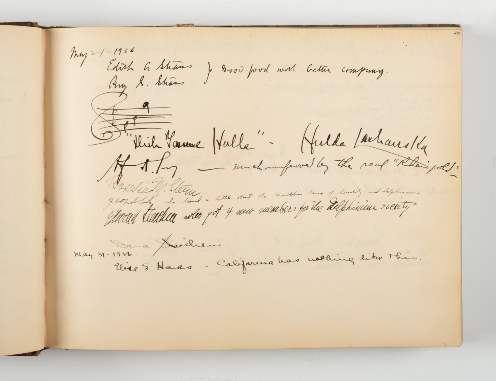 [Aline Meyer Liebman], Guest Book of an Early MOMA Patron with Signatures, Drawings, and Photographs by Diego Rivera, Frida Kahlo, Edward Steichen, and others, 1930s-50s