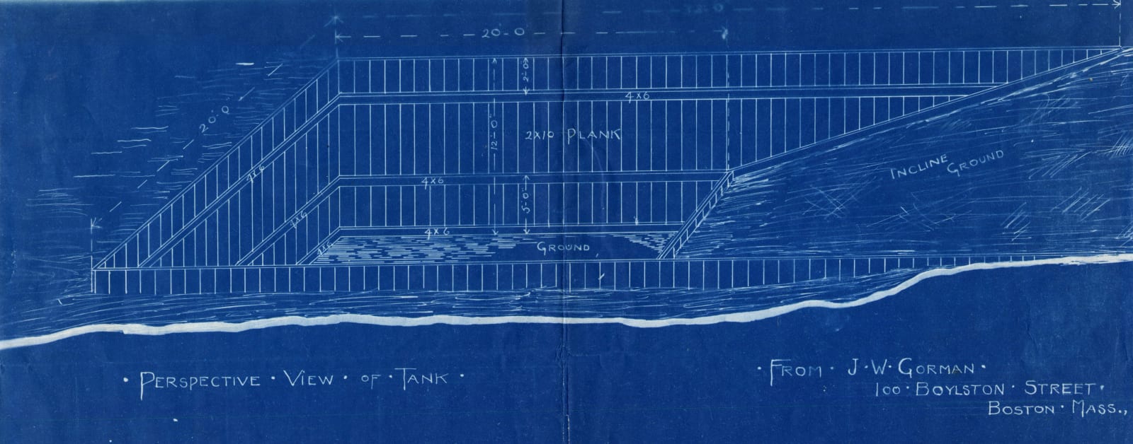 [J. W. Gorman], Diagram and Photograph of a late-19th century Horse-Diving Tank, 1890s