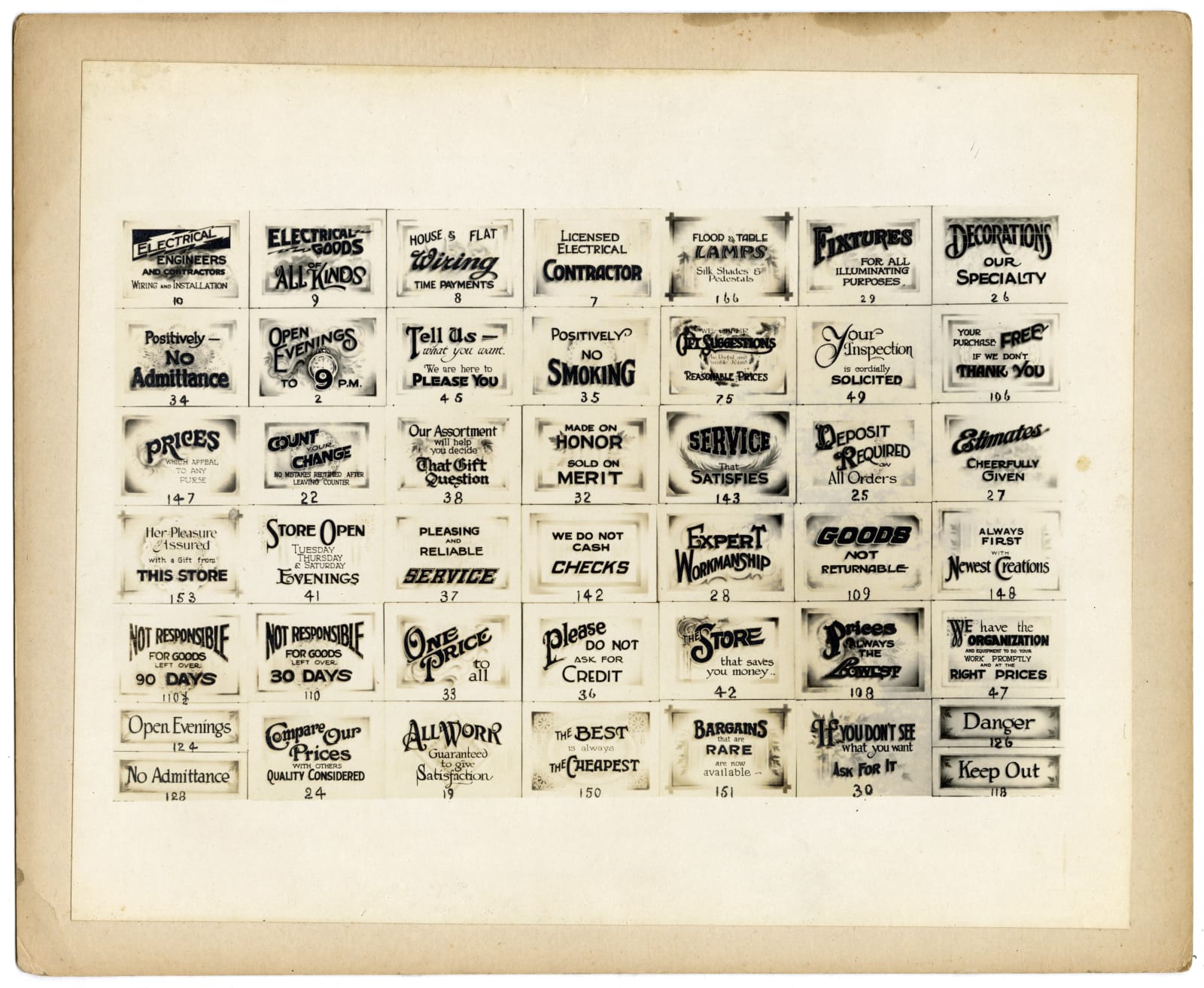 [Meslercraft Trade Announcers], Group of Photos Offering Trade Signs for Businesses, 1920s