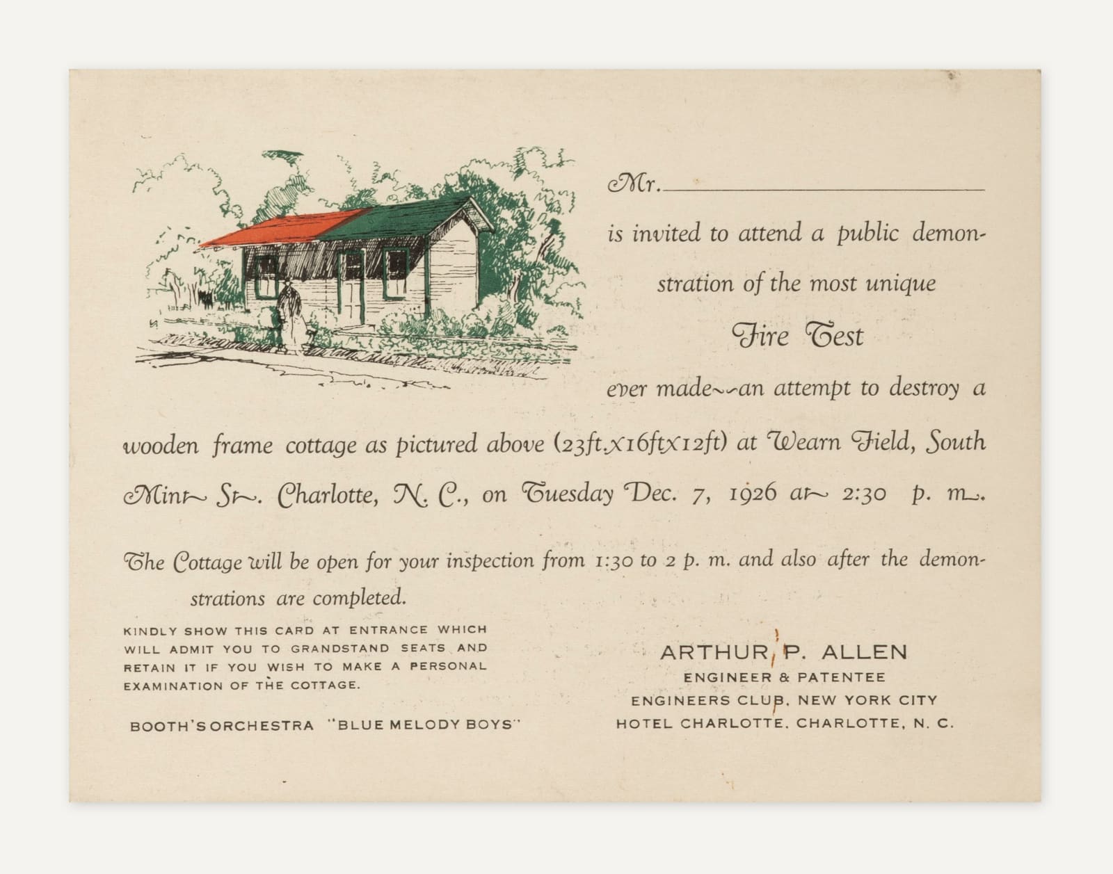 [Arthur P. Allen—Fire Proof Lumber], Company album demonstrating the resilience of Fire-Proof lumber, depicted in a 12-image sequence of “the most unique Fire Test ever made”, 1926