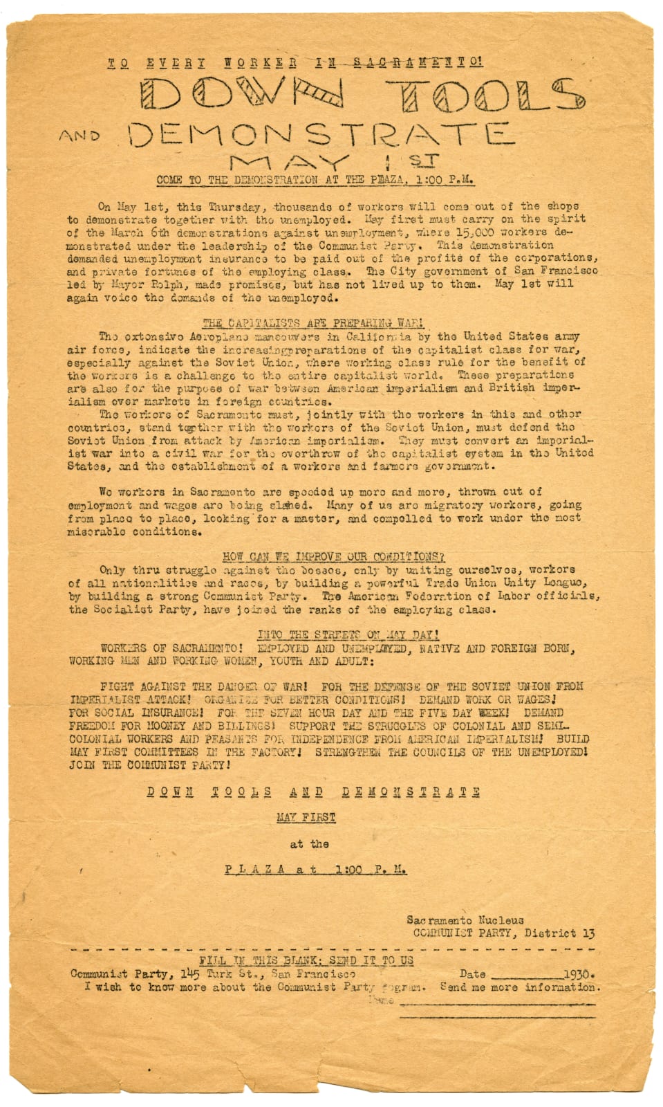 [Labor Movement], Group of Ten Posters Related to Sacramento-Area Protests and Causes, c. 1930