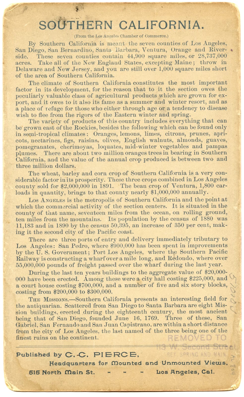 C.C. Pierce, Bird's Eye View of Redondo Beach, CA, 1880s