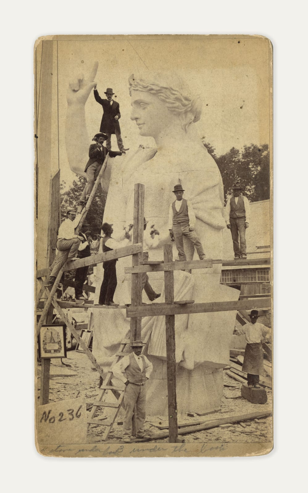 Morse & McIntosh, Cabinet cards showing the Construction of the "Statue of Faith" at Plymouth Rock Monument, 1877