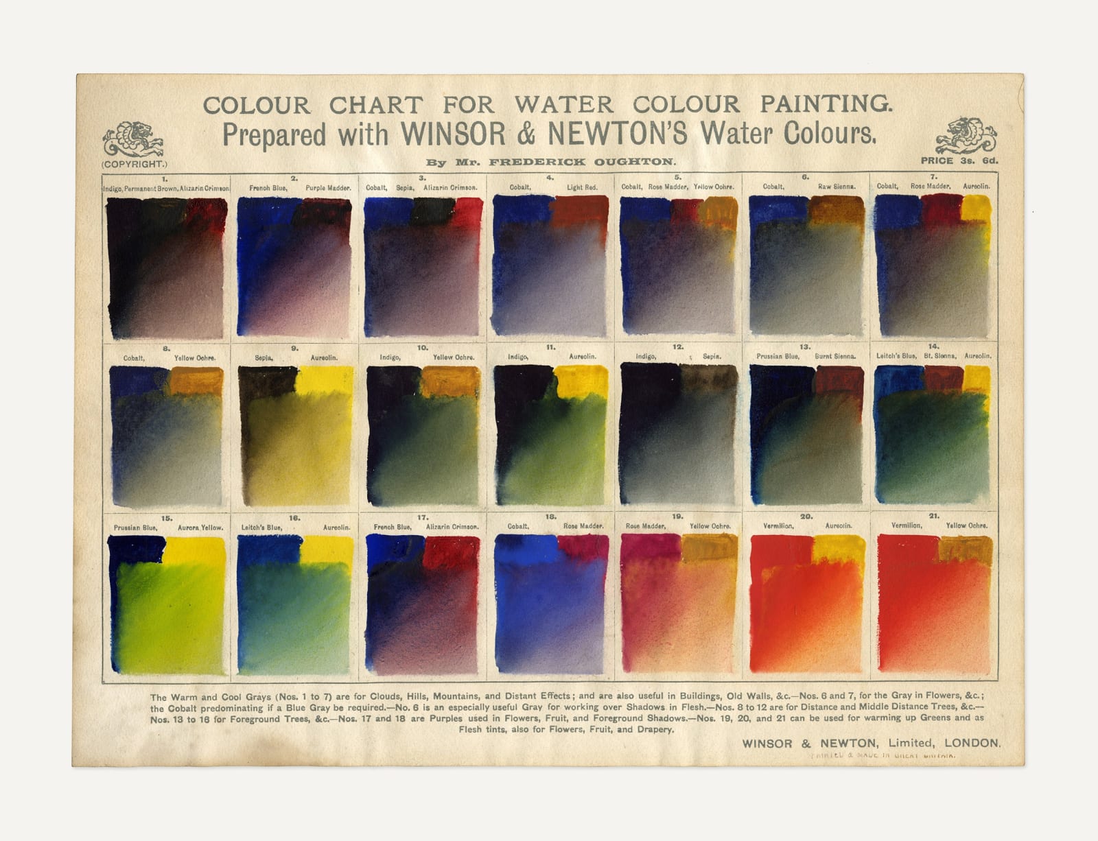 Frederick Oughton, Colour Chart for Water Colour Painting Prepared with Winston and Newton's Water Colours, 1920s