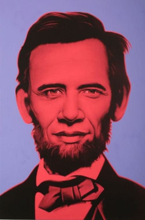 Ron English, Abraham Obama (purplepink), 2009
