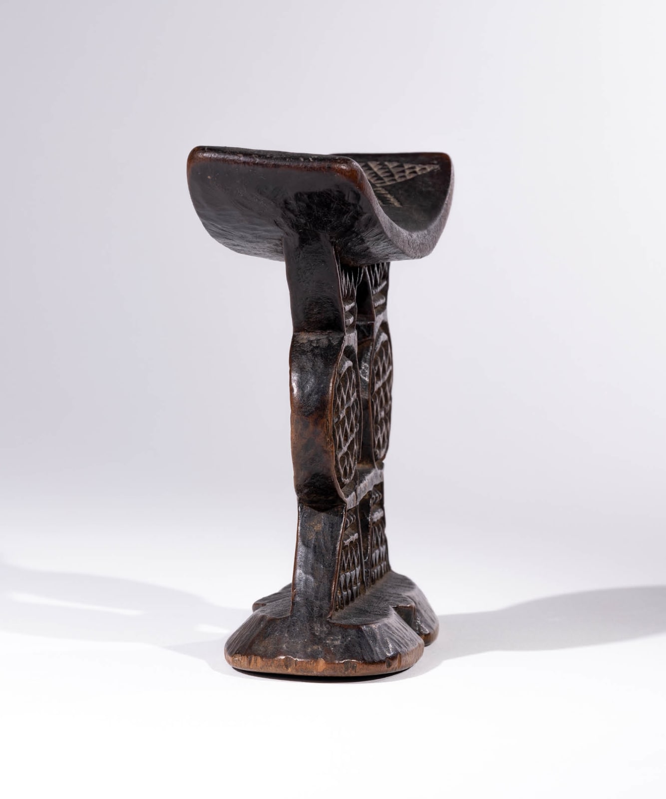 Triangles Galore, Headrest, Anonymous Shona Artist, Zimbabwe, Wood, Duende Art Projects