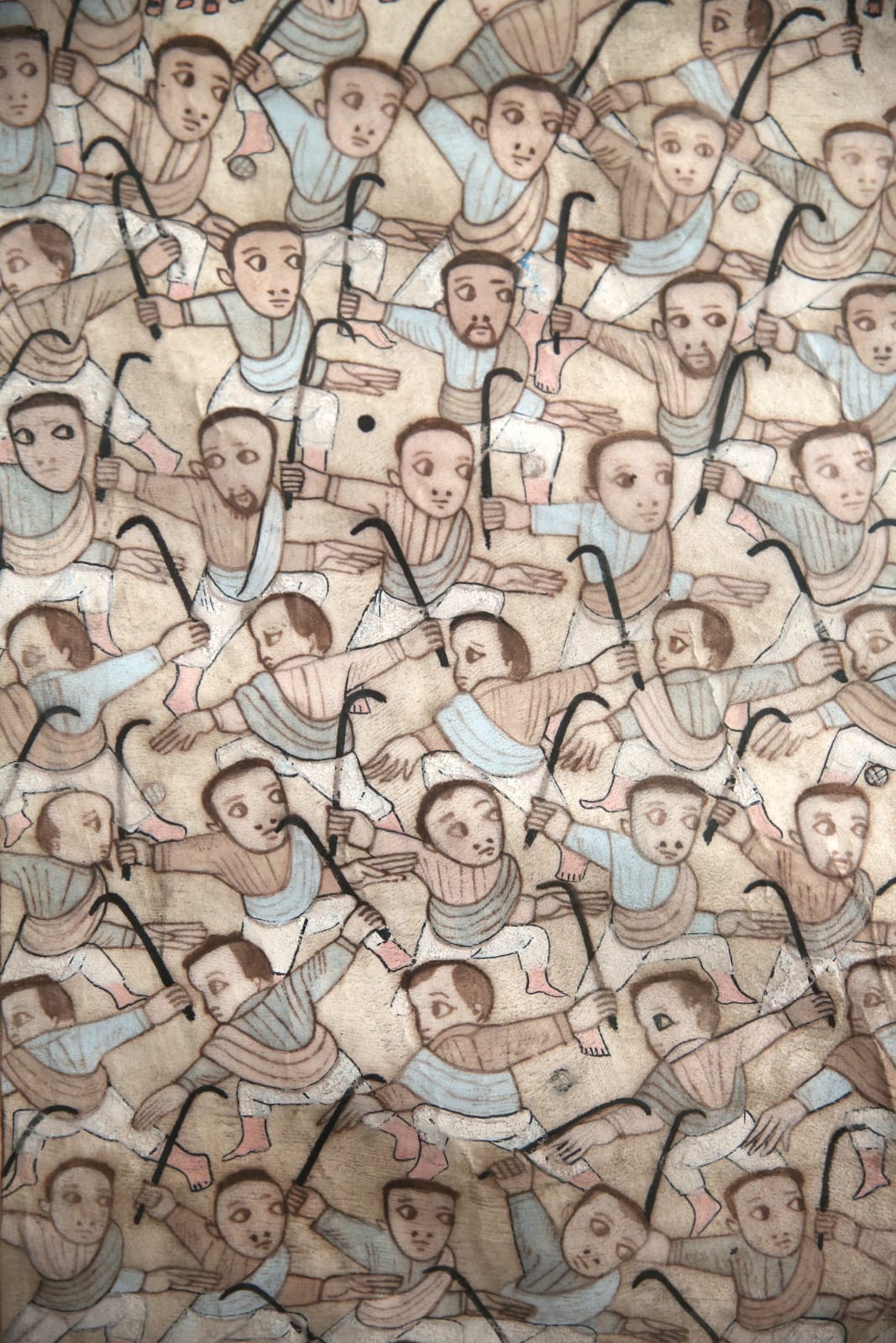 Painting on parchment of the Nativity and the Ethiopian traditional game gena