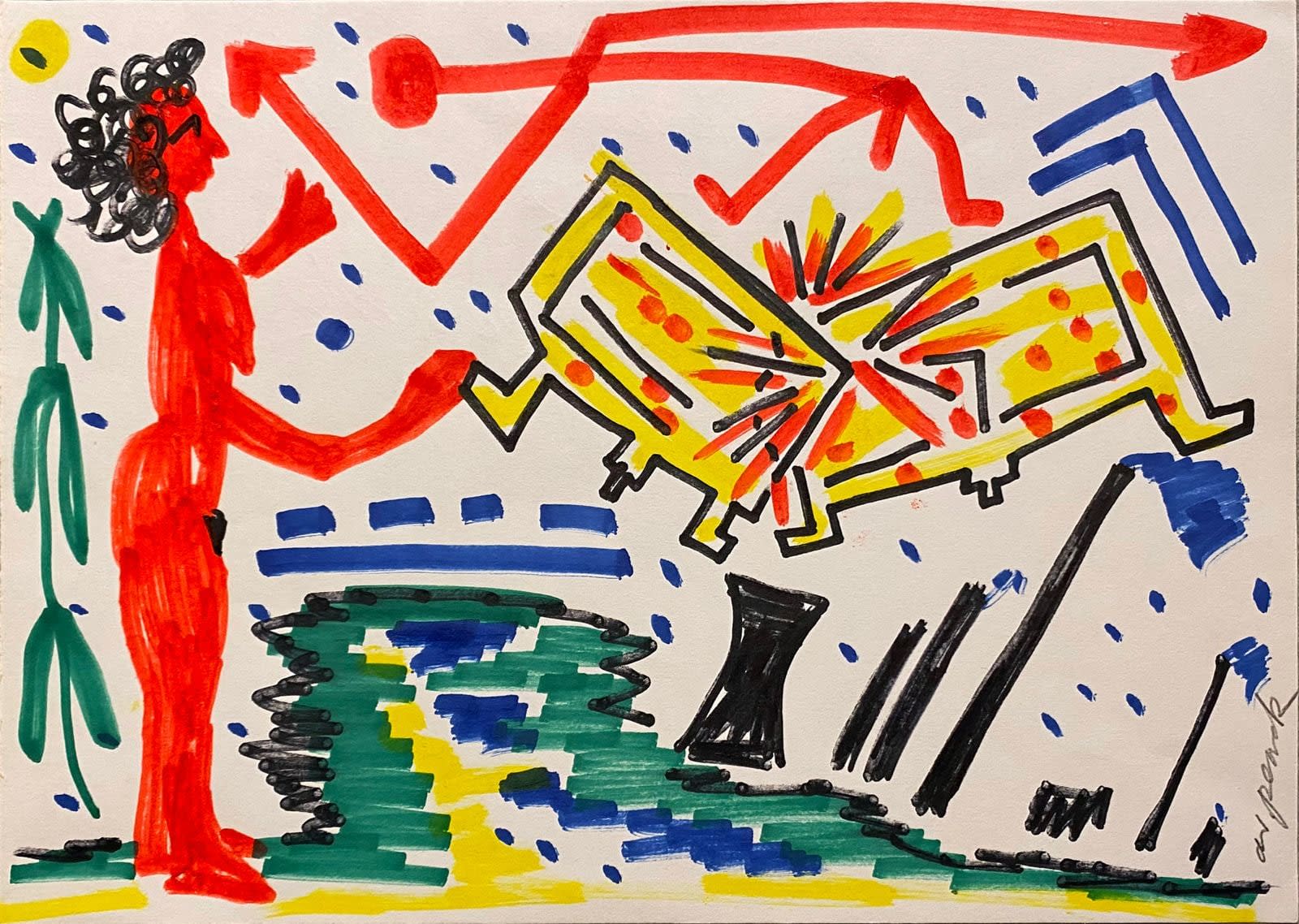 A.R. Penck, Untitled (Computer Crash in Leipzig), 1992