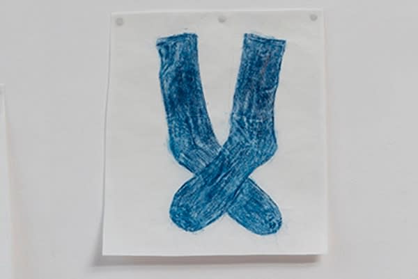 Jennifer Bornstein, Two crossed socks, 2016