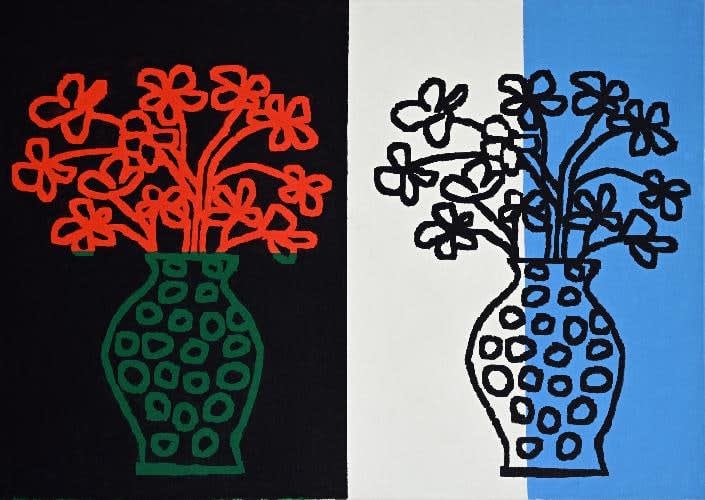 David Reeb, blue green and red flowers for the dead, 2023