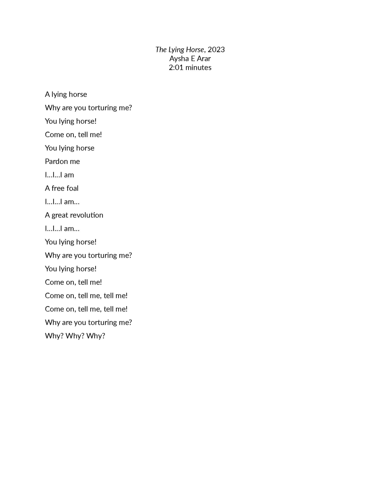 Aysha E Arar, The lying horse, 2021