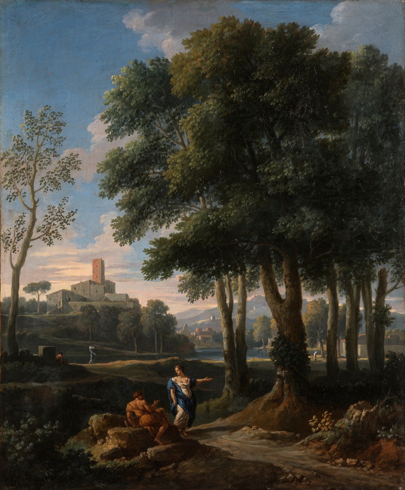 Jan Frans van Bloemen, Roman landscape with figures and a small town in the background