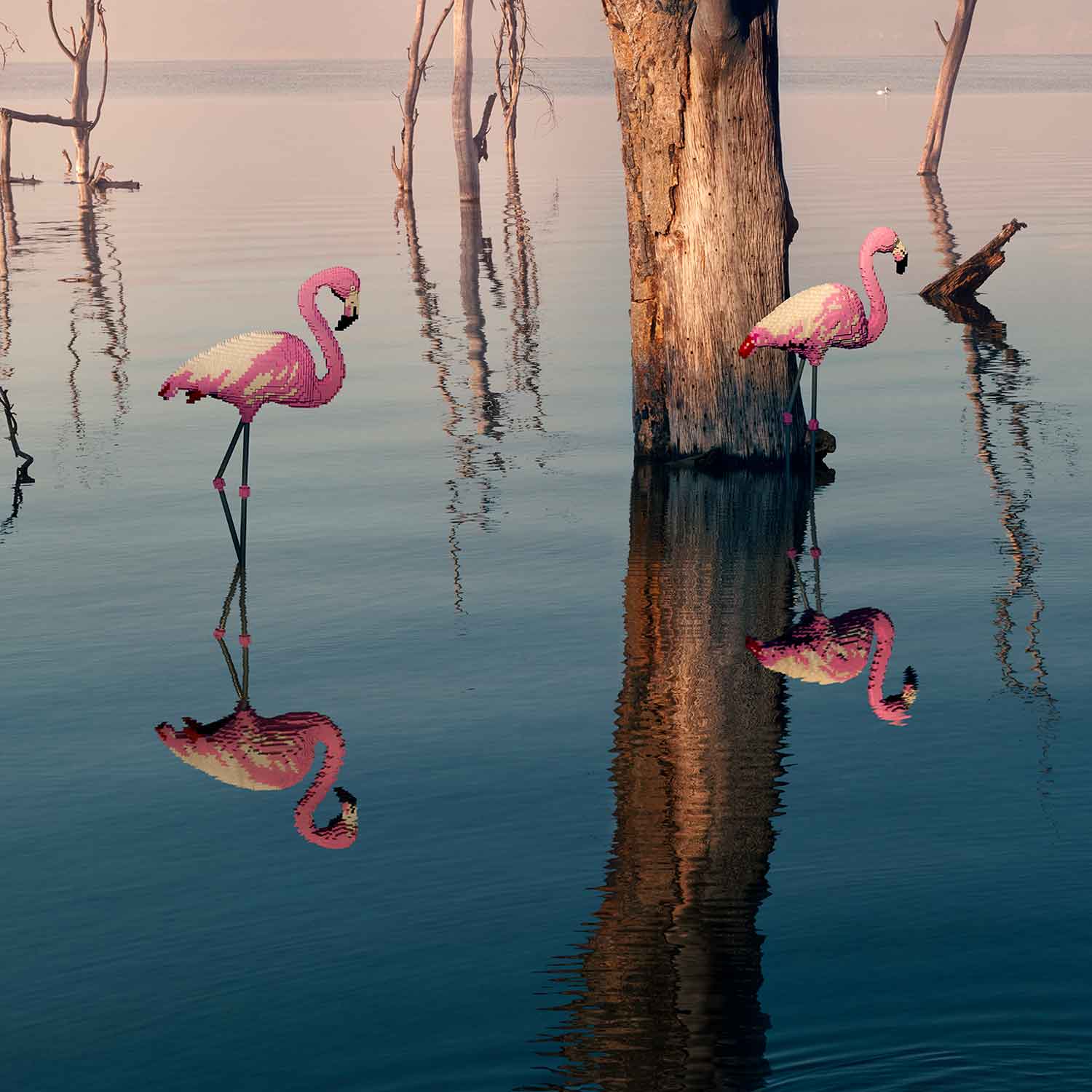 Dean West & Nathan Sawaya, Chilean Flamingo, 2019