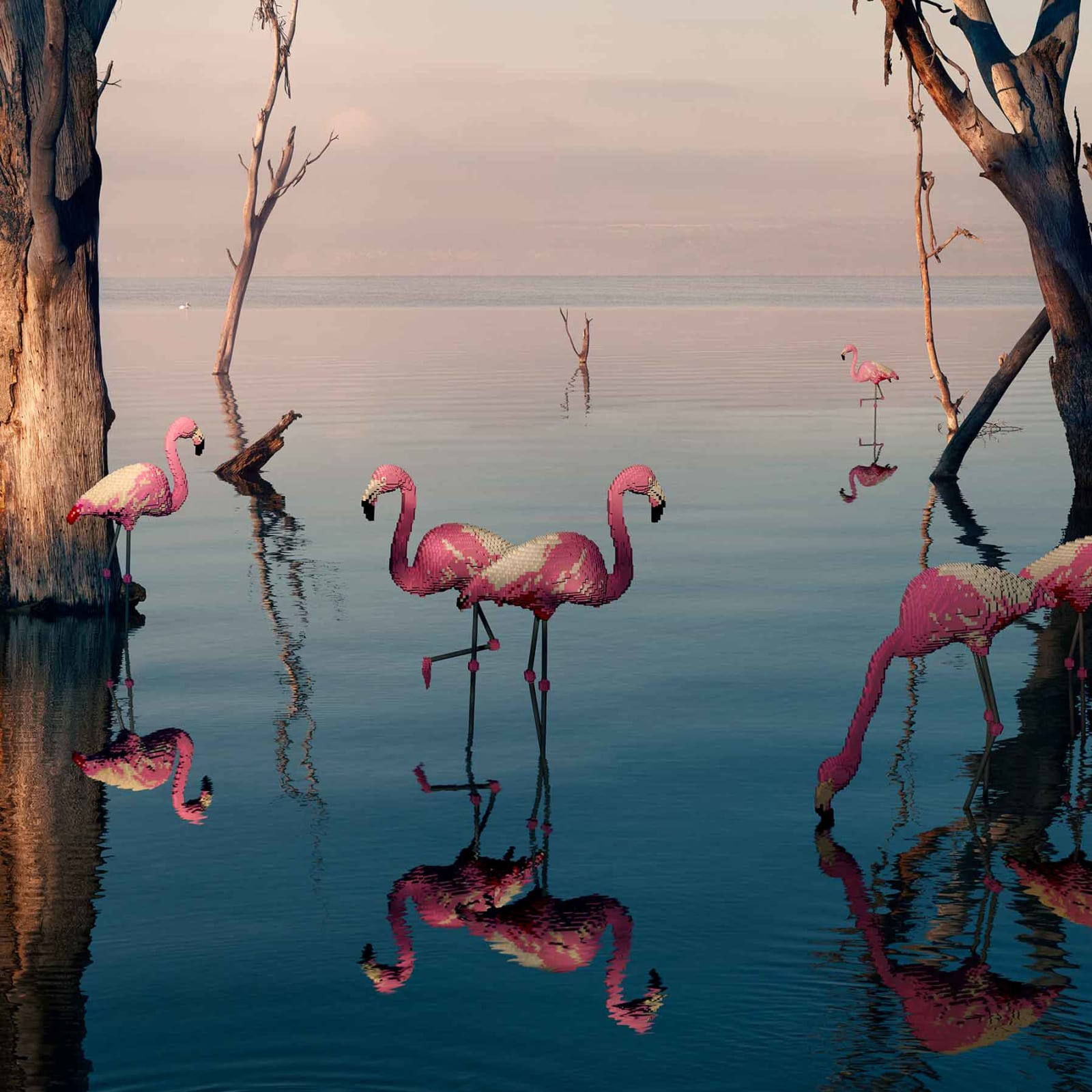 Dean West & Nathan Sawaya, Chilean Flamingo, 2019