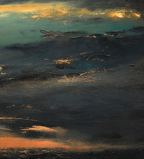 painting detail, blue, orange, black
