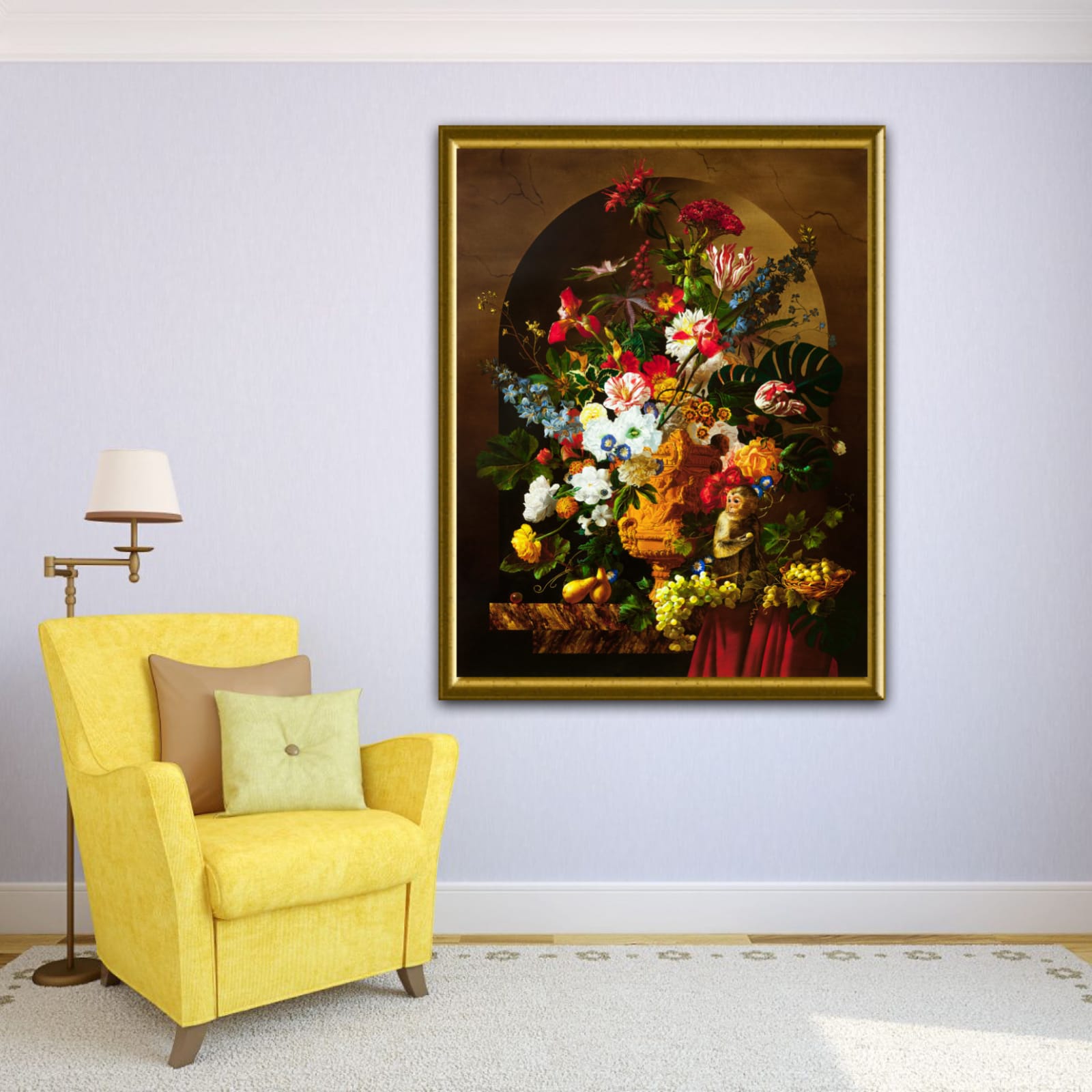 Alexey Golovin, Still Life With Monkey, Fruits and Flowers