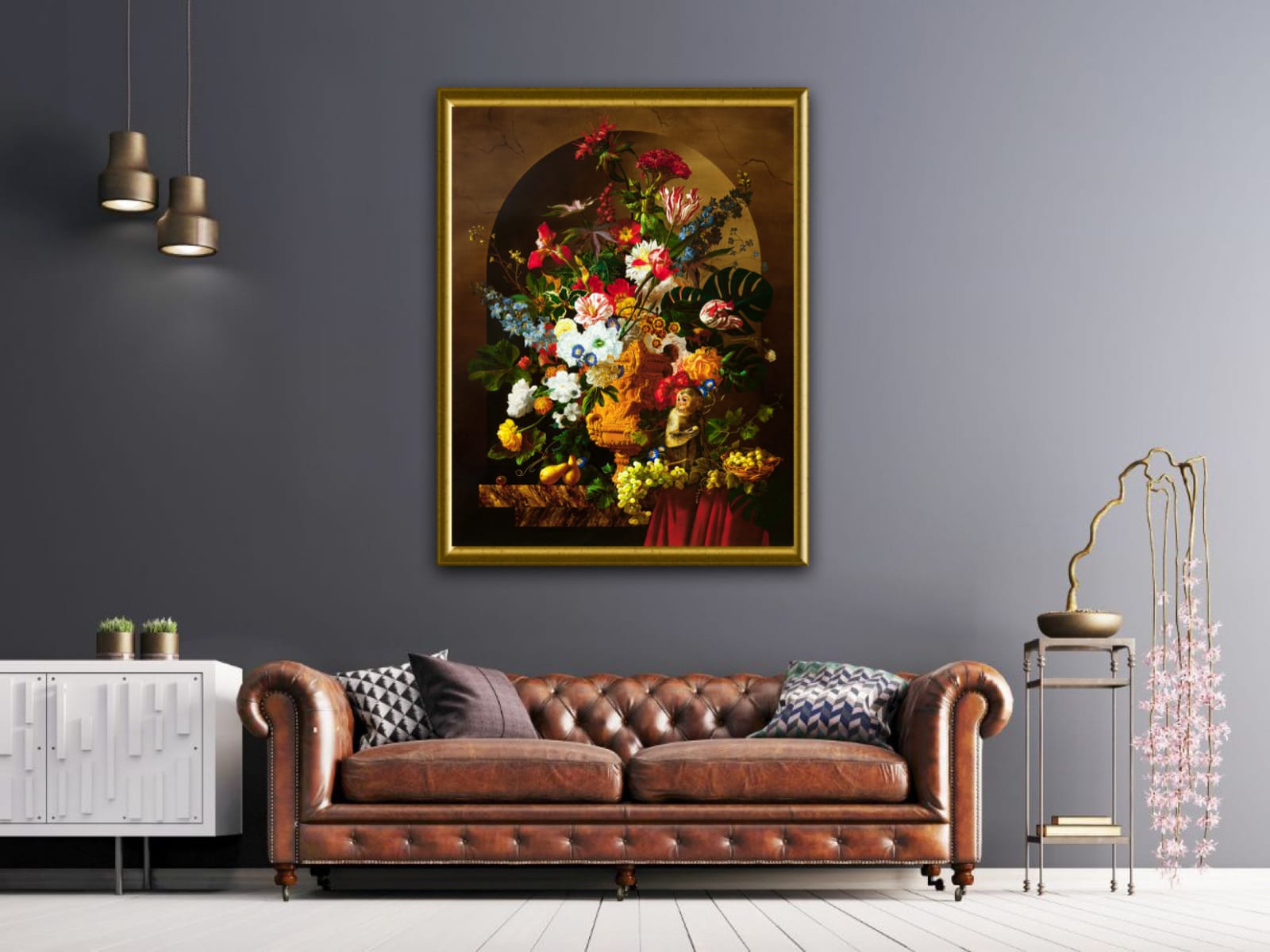 Alexey Golovin, Still Life With Monkey, Fruits and Flowers