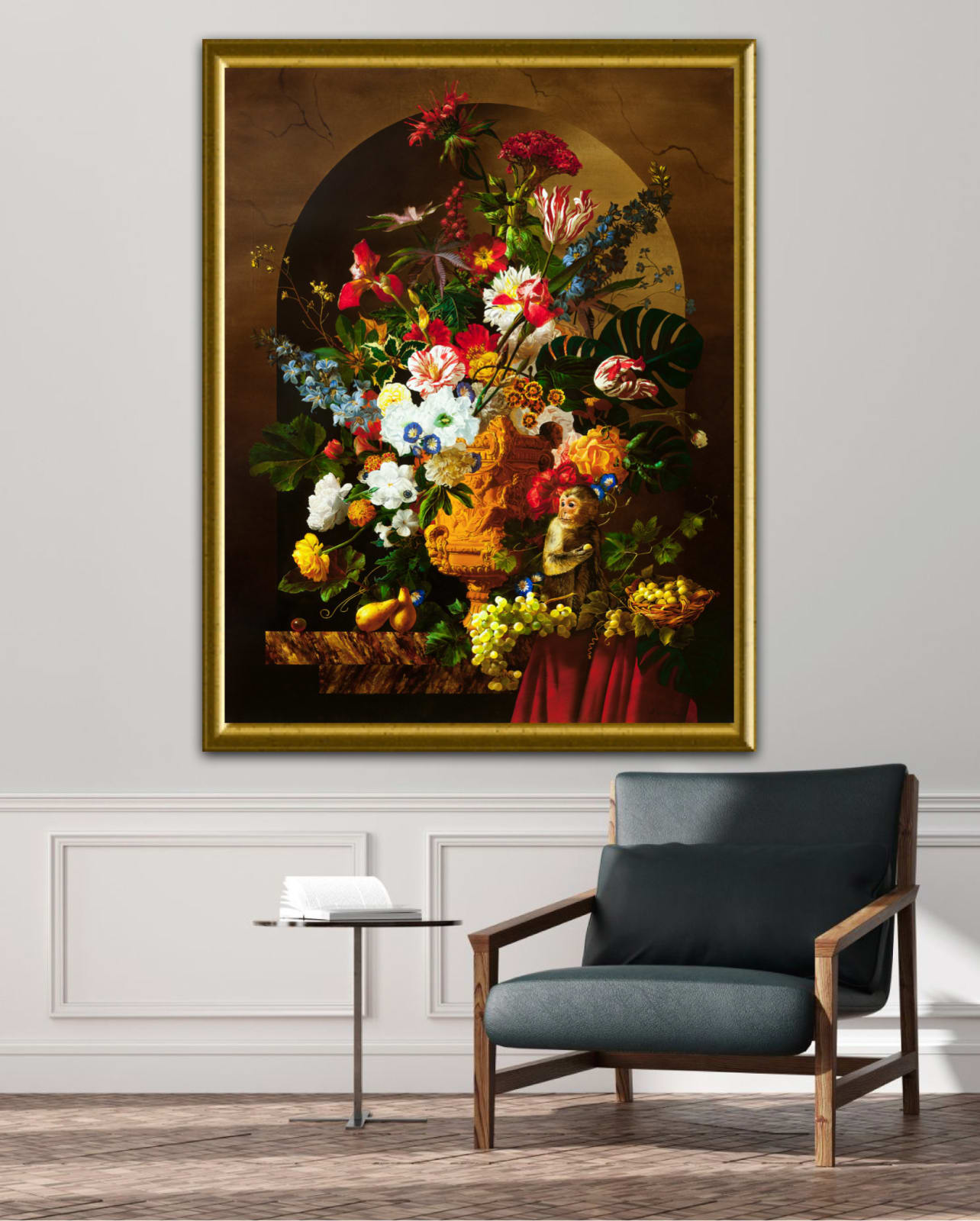 Alexey Golovin, Still Life With Monkey, Fruits and Flowers
