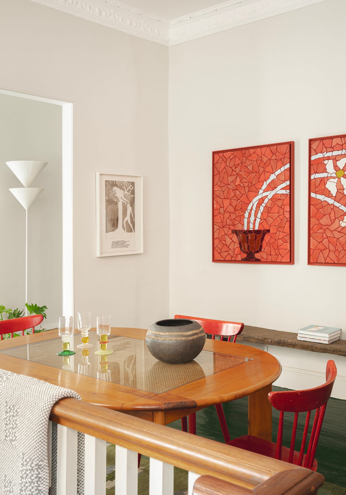 Italian, Dining Table with Woven Cane Panel