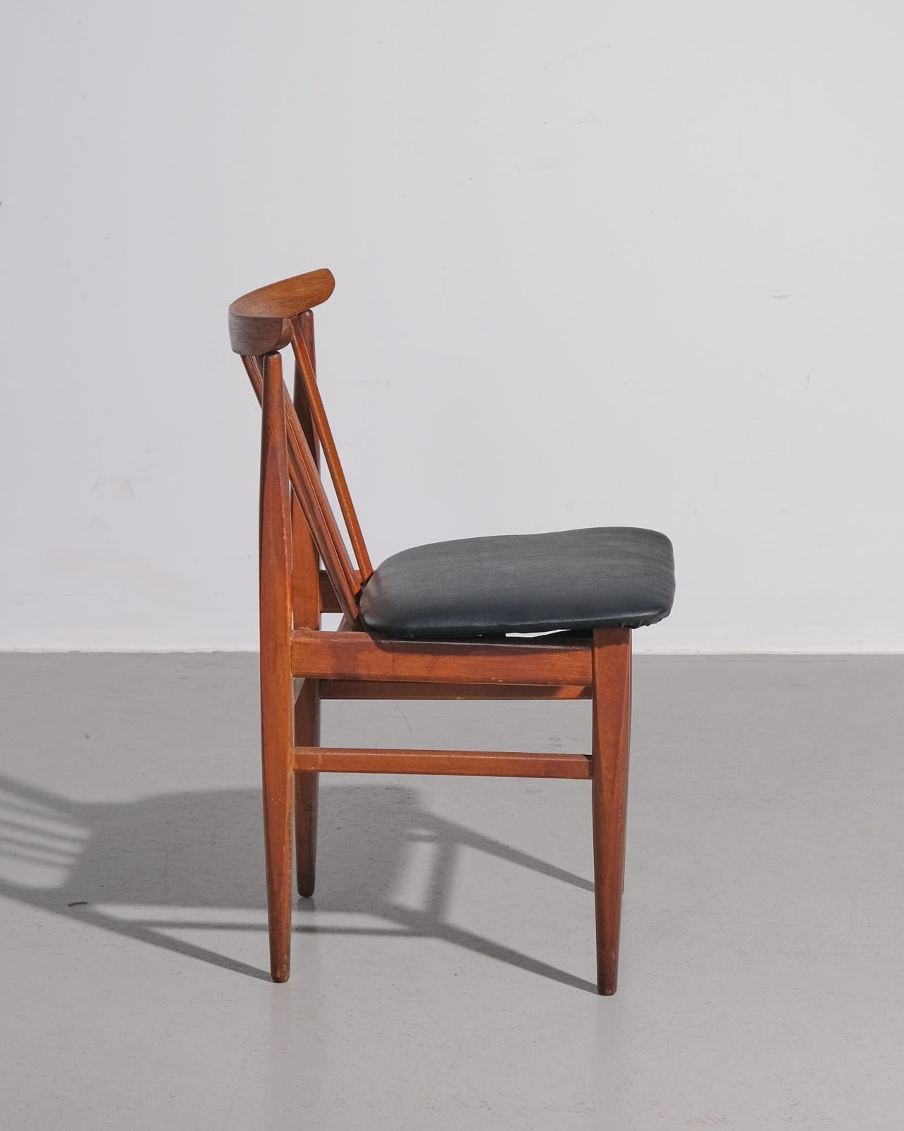 British, Set of 4 Teak and Leather Dining Chairs