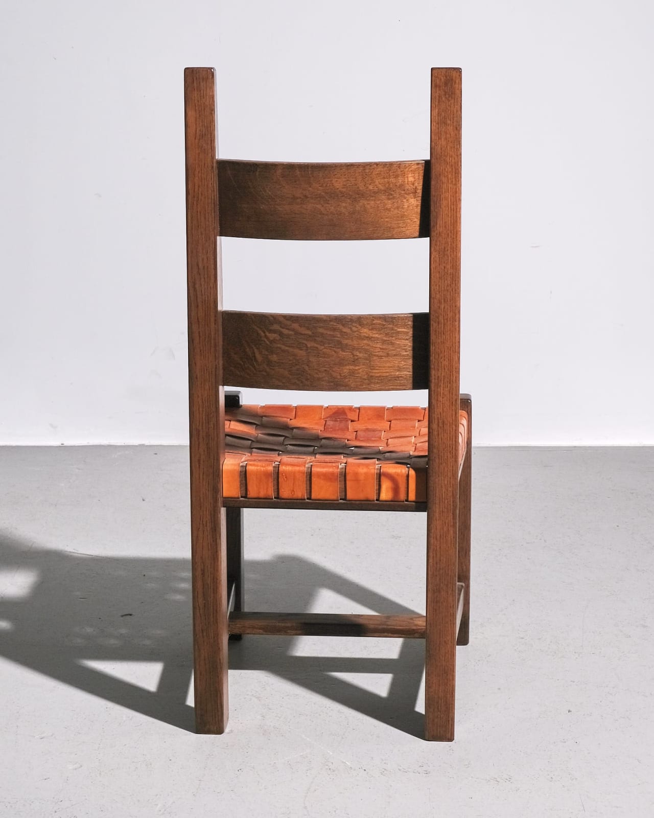 Dutch, Set of Six Oak and Leather Dining Chairs