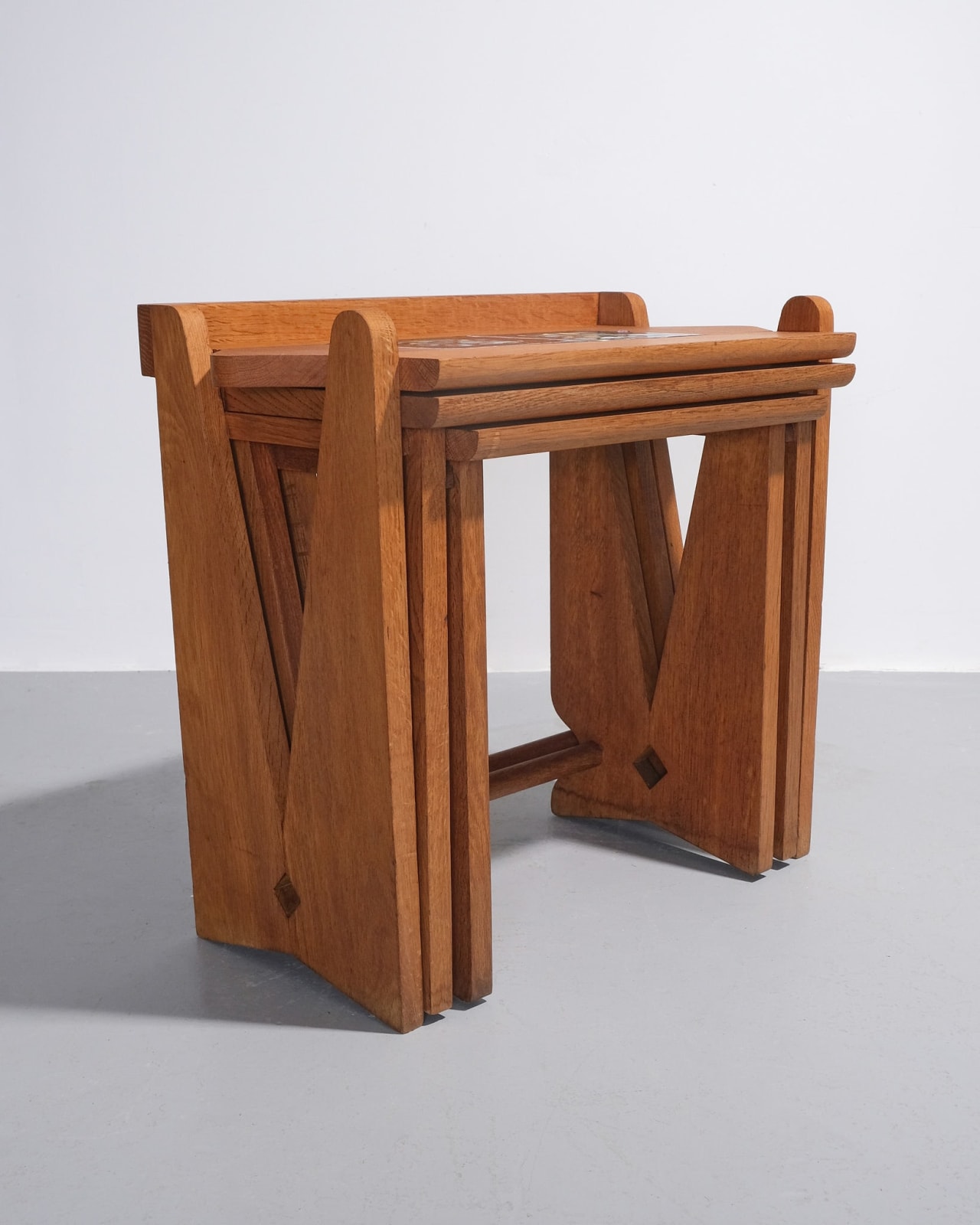 Guillerme et Chambron, Set of Three Nesting Tables With Ceramic Tiles