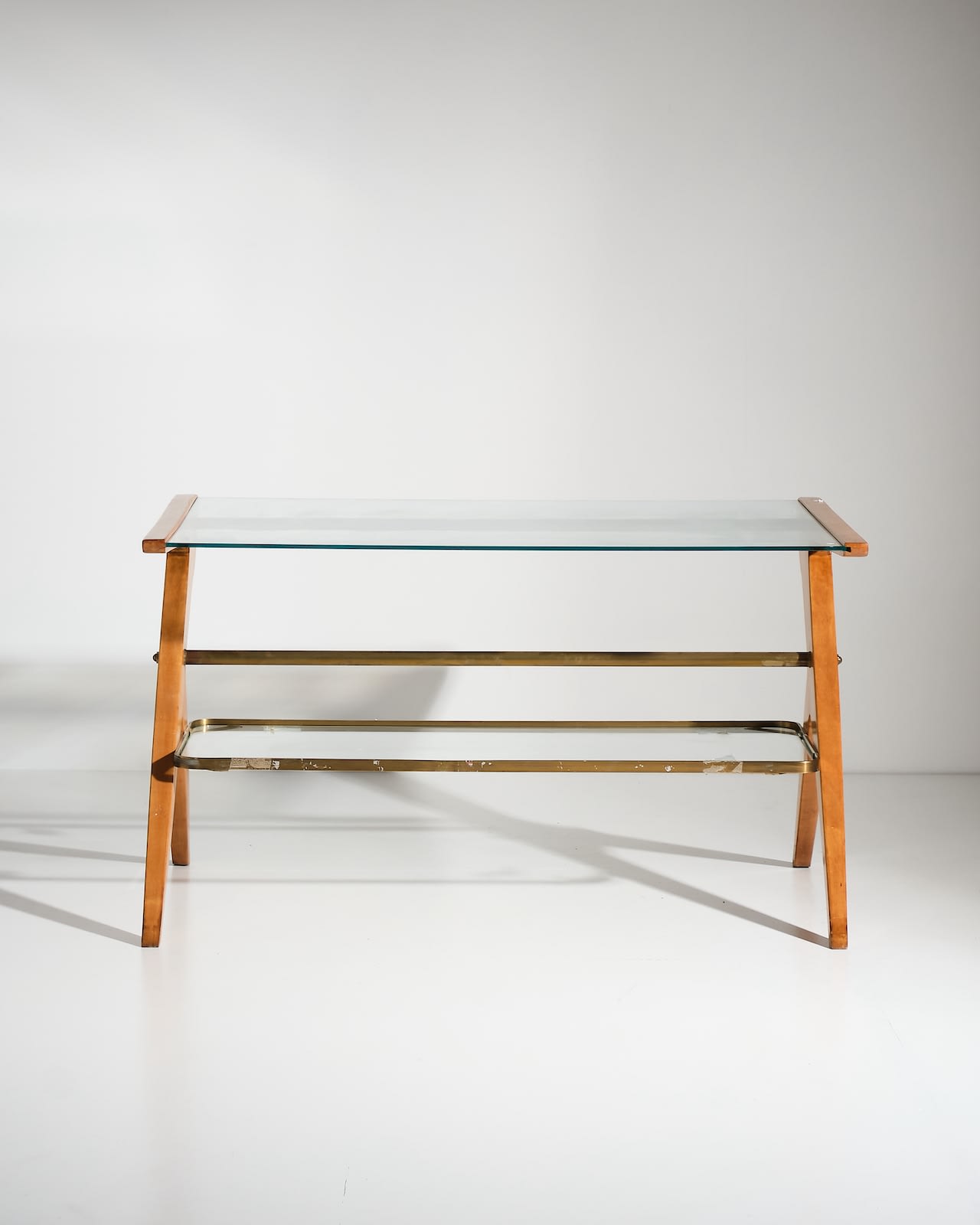Italian, Rectangular side table with glass shelves